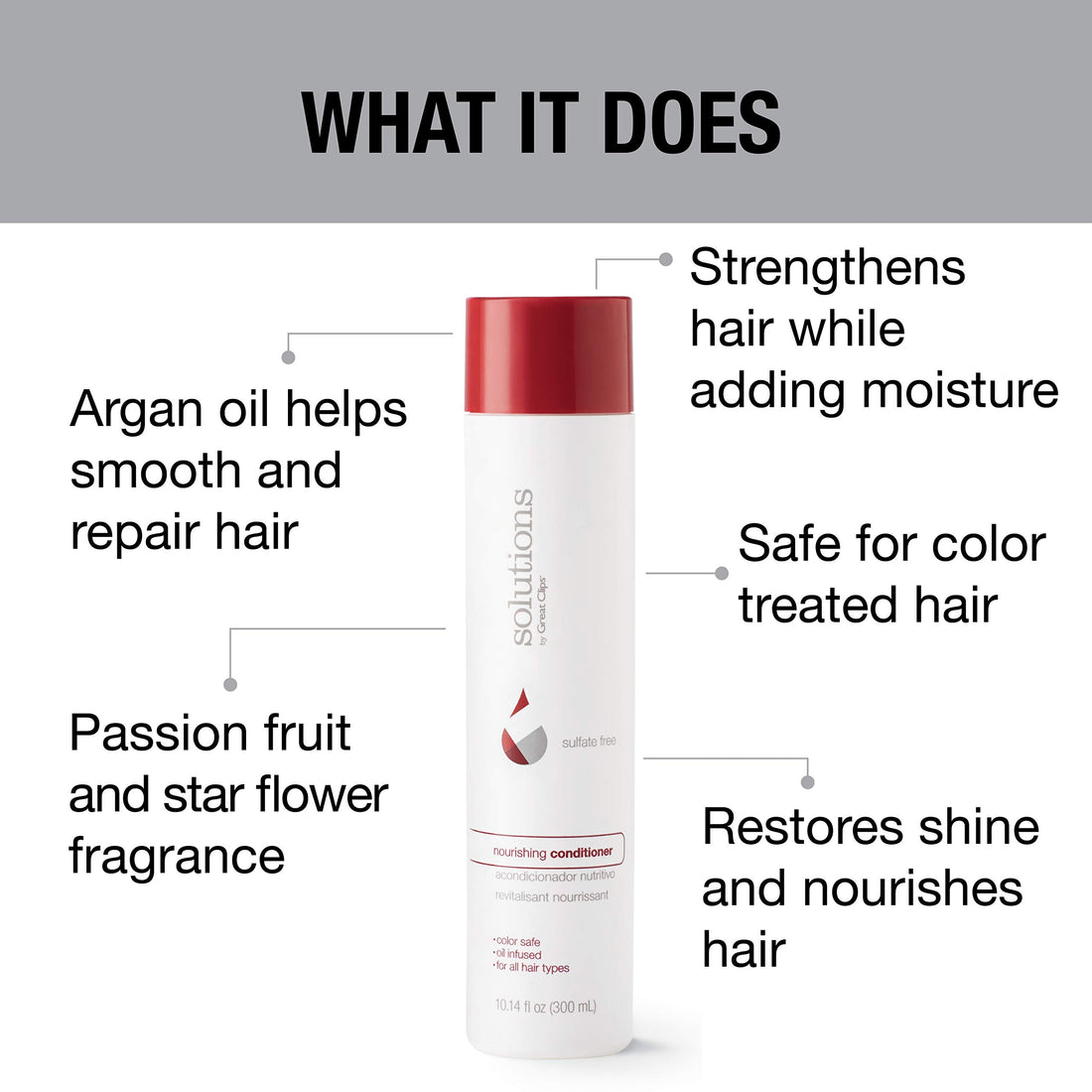 Solutions by Great Clips Nourishing Conditioner 10oz | Argan Oil | Sulfate and Paraben Free | Hydrates and Repairs Hair | Safe for Colored-Treated Hair