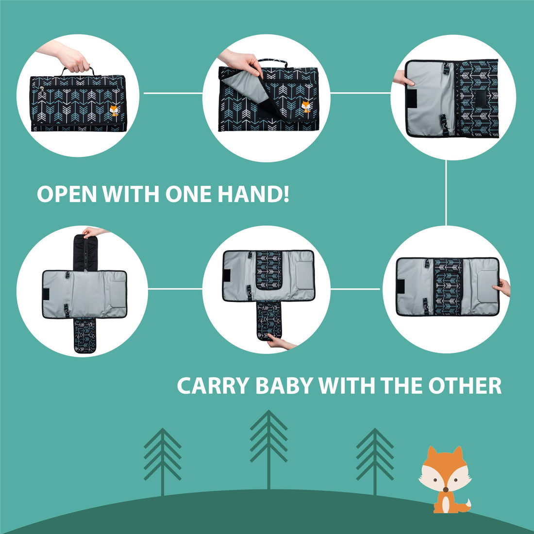 Lil Fox Portable Changing Pad - One-Hand Diaper Change Pad for Baby Diaper Bag or Changing Table. Unisex Baby Shower Gifts, Newborn Essentials