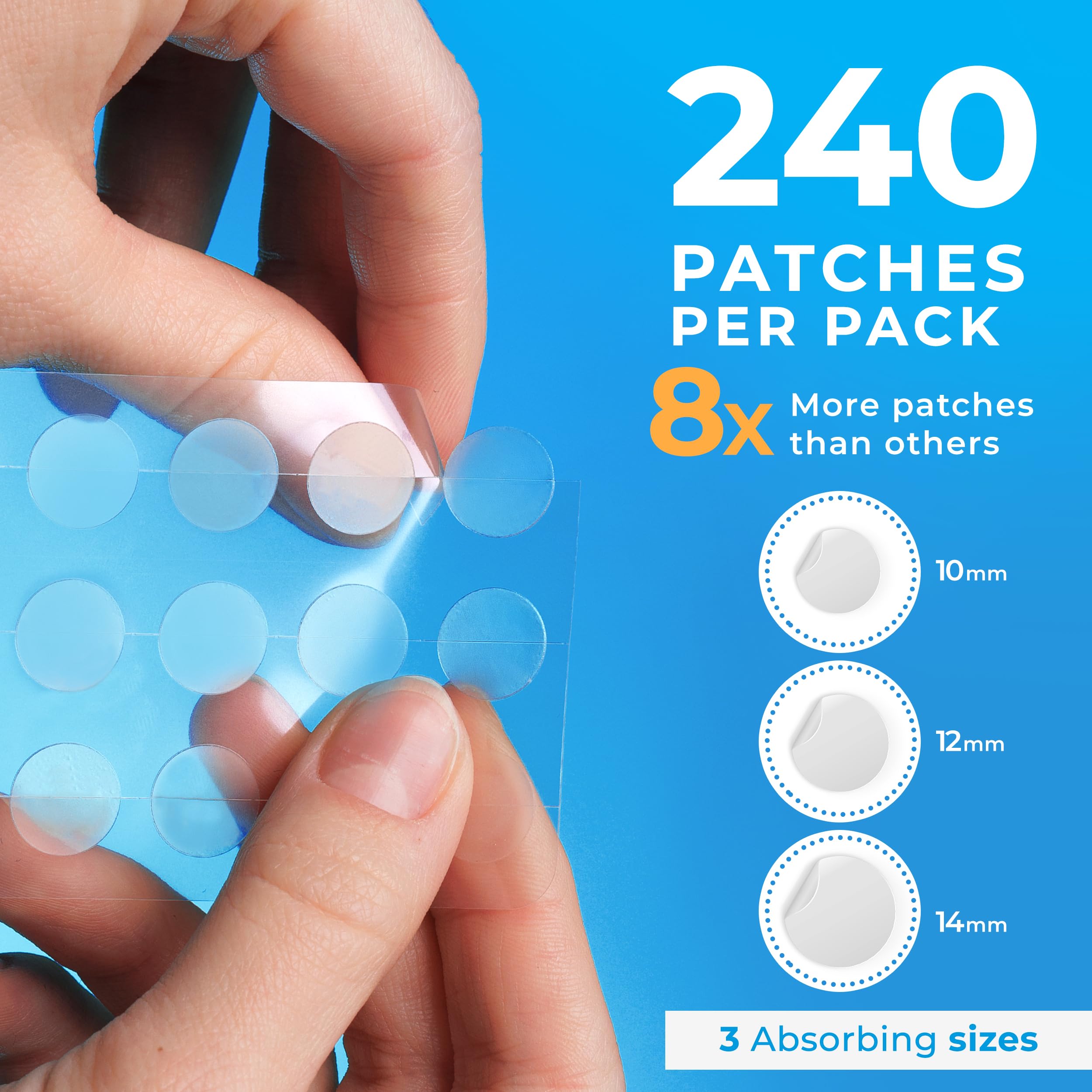PatchRx Pimple Patches for Face (240 Patches), Hydrocolloid Acne Patches with Tea Tree Oil, Pimple Patch Pimple Stickers - Hydrocolloid Patch Acne Dots - Acne Pimple Patches For Face - Zit Patches
