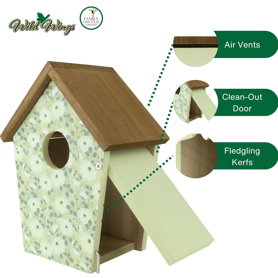 Wild Wings Decorative Bluebird House Olive Blossoms, Green