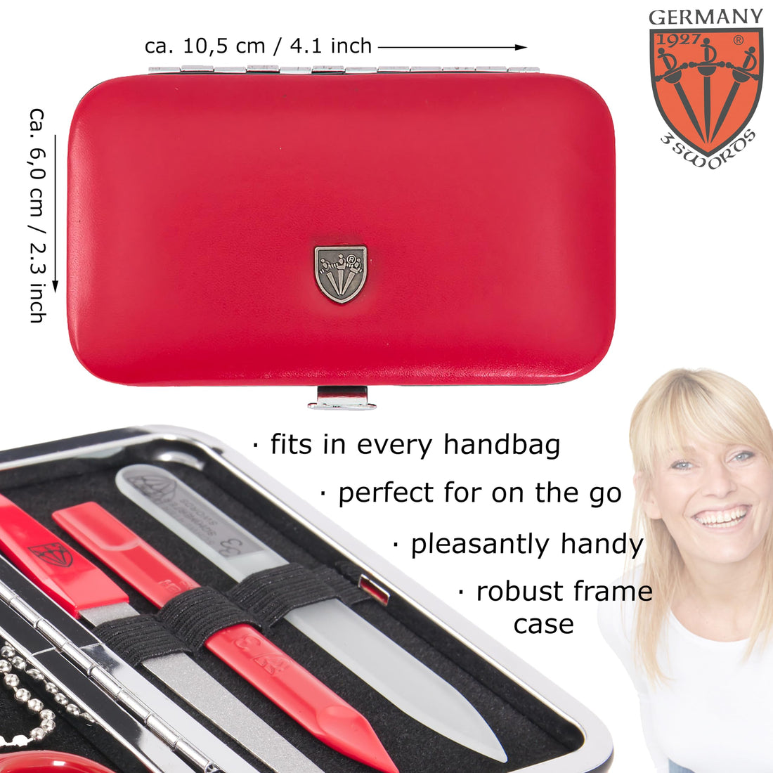 3 Swords Germany - Brand Quality 6 Piece Manicure Pedicure Grooming Kit Set For Professional Finger & Toe Nail Care Scissors File Clipper Fashion Leather Case In Gift Box, Made By 3 Swords (03607)