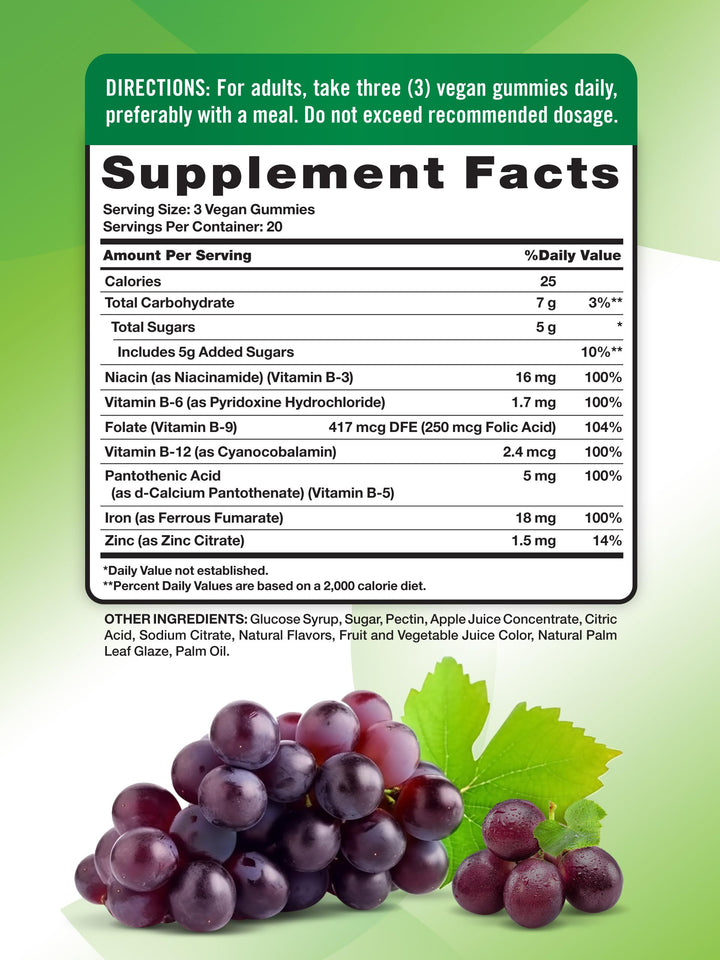Natures Truth Iron Gummies | 60 Count | Vegan, Non-GMO & Gluten Free Supplement | with Zinc & B Vitamins | Grape Flavor