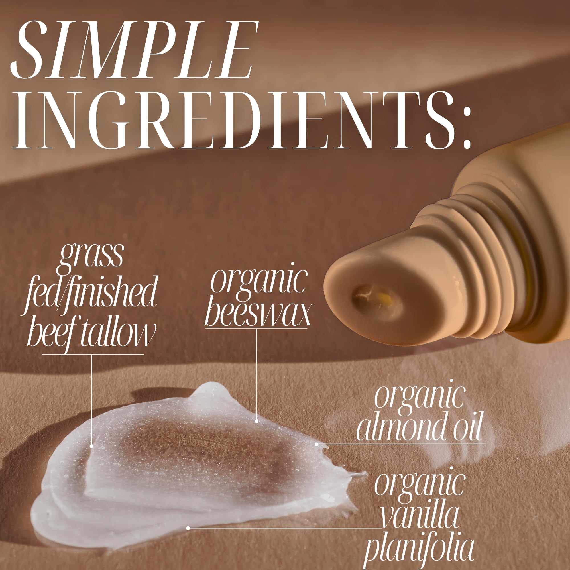 Amallow All Natural Tallow Lip Balm Squeezable Tube - Grass Fed/Finished Beef Tallow + Organic Beeswax & Vanilla Essential Oil .5 OZ (Vanilla Dream)