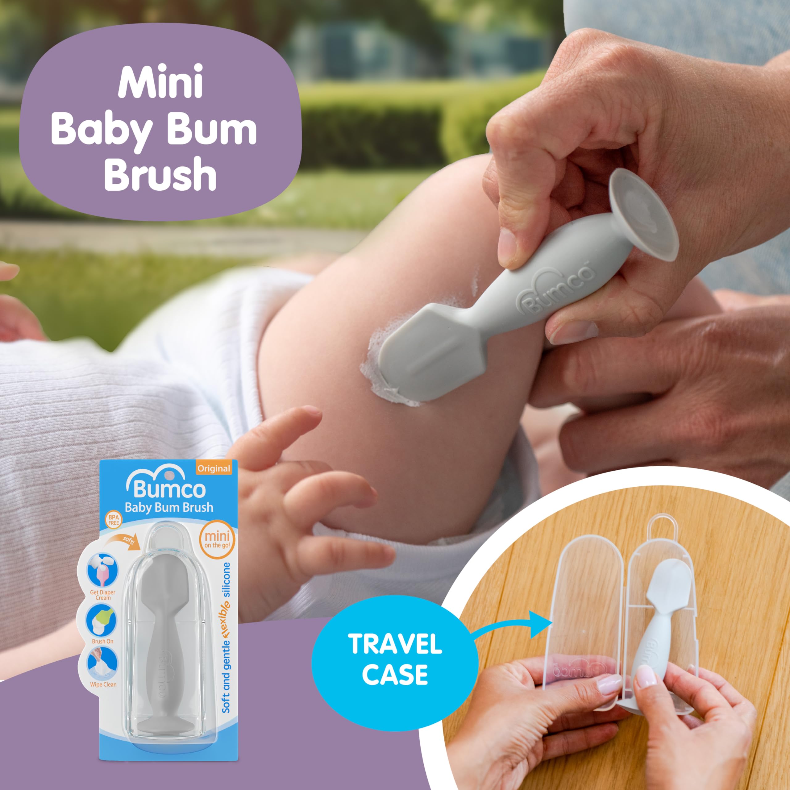 Bumco Diaper Clutch Bag and Mini Diaper Cream Spatula - Baby Travel Essential, Small Baby Bag with Wipes Dispenser, BPA-Free Butt Spatula Baby, Mini Diaper Cream Applicator with Case, Baby Essentials