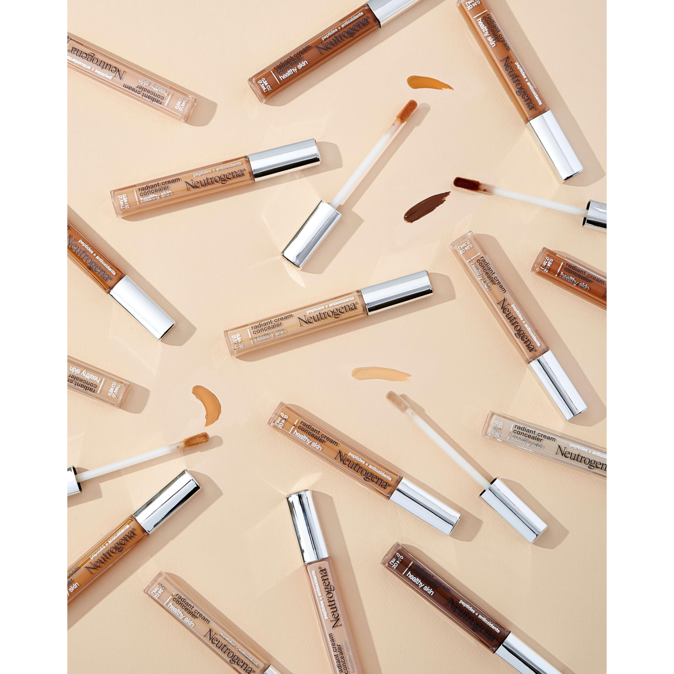 Neutrogena Healthy Skin Radiant Brightening Cream with Peptides & Vitamin E Antioxidant, Lightweight Perfecting Concealer Cream, Non-Comedogenic, Golden Medium/Deep 01 with warm undertones, 0.24 oz