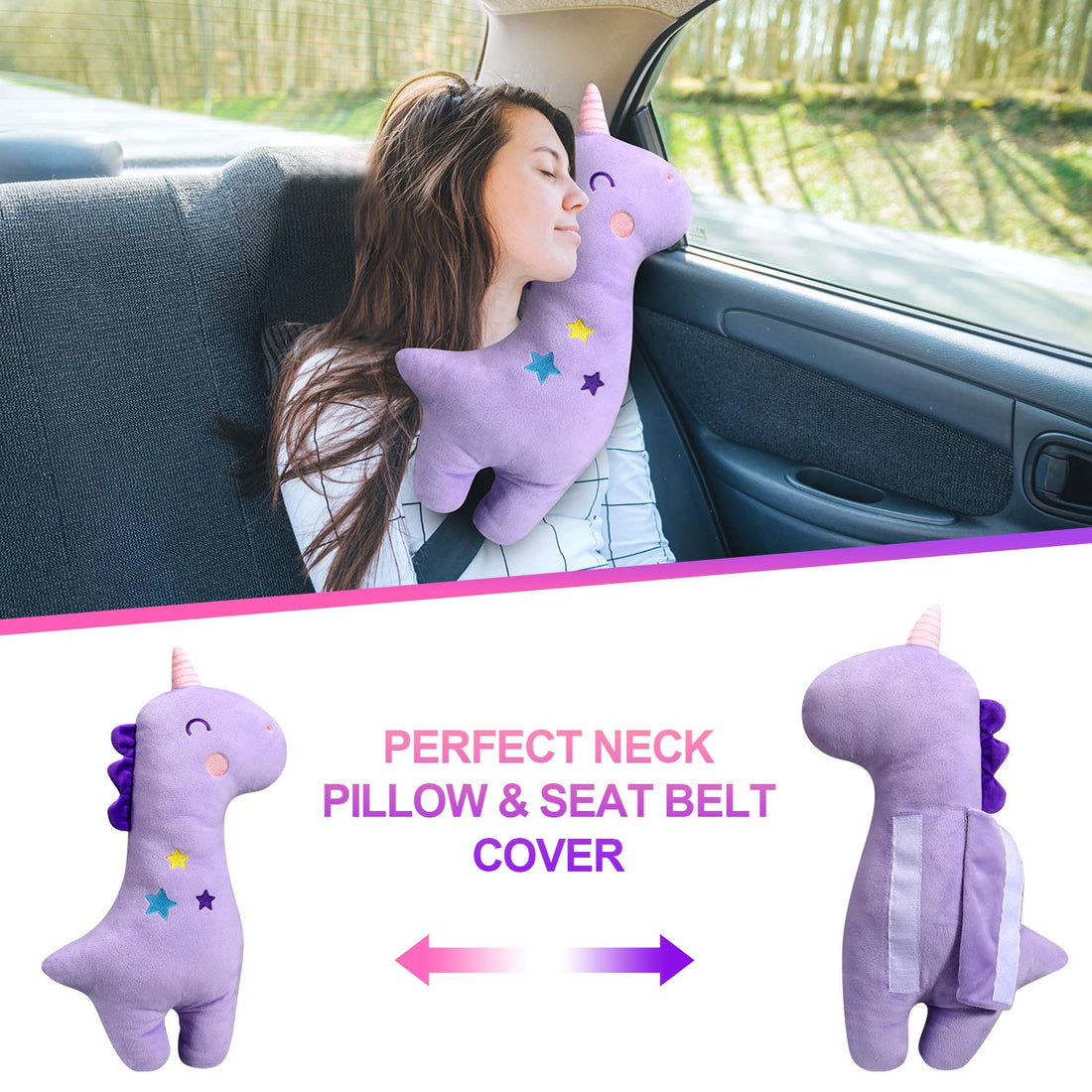 Farochy Unicorn Seat Belt Pillow Kids Cover, Vehicle Shoulder Pads, Car Seatbelt Cushion for Kids, Strap Pillows Animal Travel (Purple)