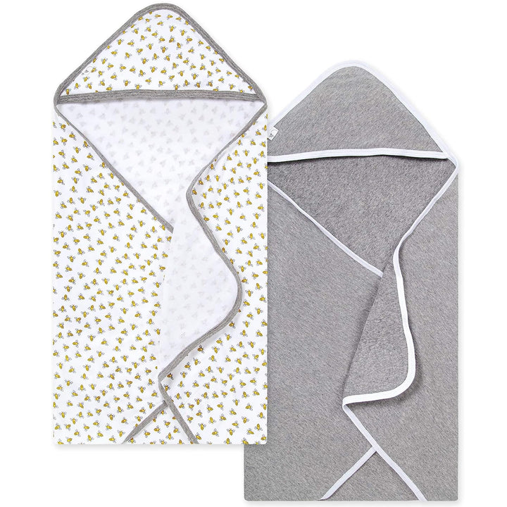 Burts Bees Baby Infant Hooded Towels Honey Bee Organic Cotton, Unisex Bath Essentials and Newborn Necessities, Soft Nursery Towel with Hood Set, 2-Pack Size 29 x 29 Inch