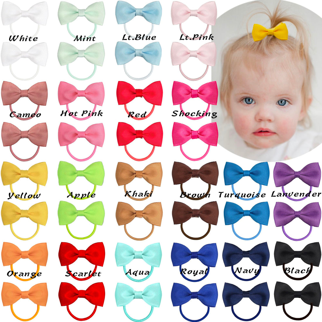 40Pcs 2 Inches Baby Bows Hair Ties Mini Boutique Hair Bows Durable Elastic Rubber Ribbon Hair Band Accessories for Toddlers Infants Kids Under 2 Years Old