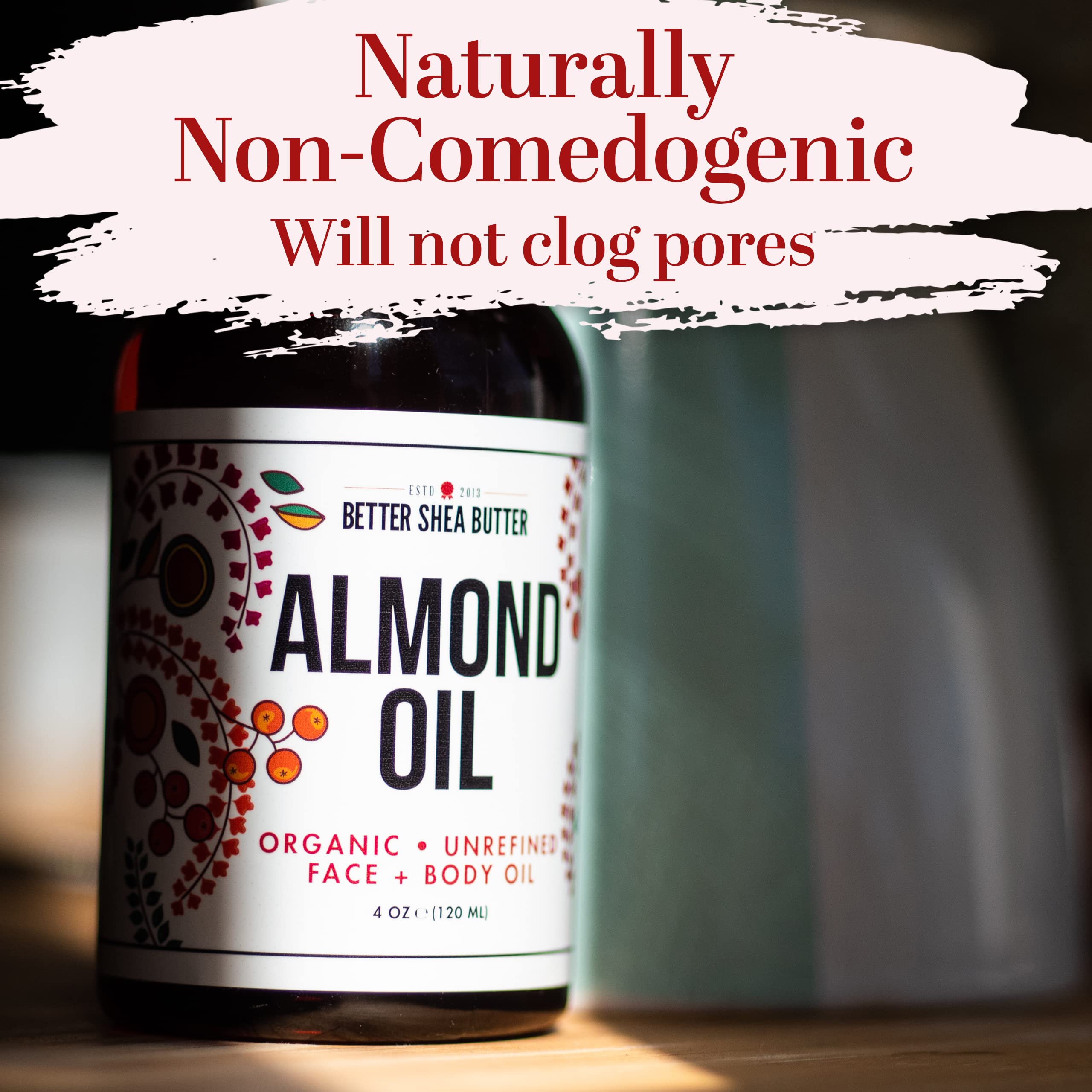 Better Shea Butter Organic Almond Oil | 100% Pure, Cold-Pressed | Natural Massage Oil for Body and Face | 4 oz