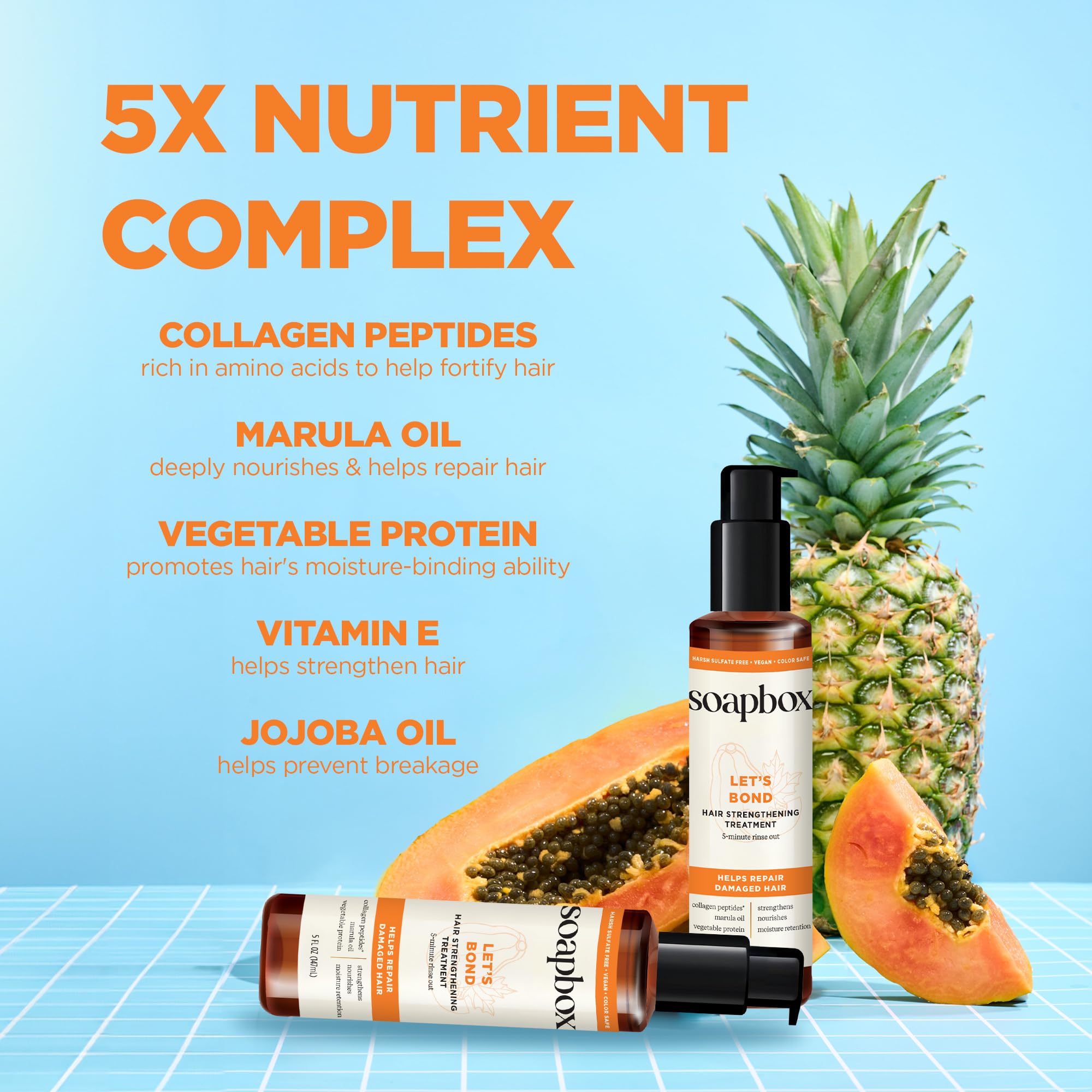 Soapbox Let's Bond Hair Treatment with Collagen Peptides - Repair Damaged Hair, Prevent Breakage, Nourish & Strengthen Fine, Frizzy Hair, Paraben Free & Color Safe, 5oz