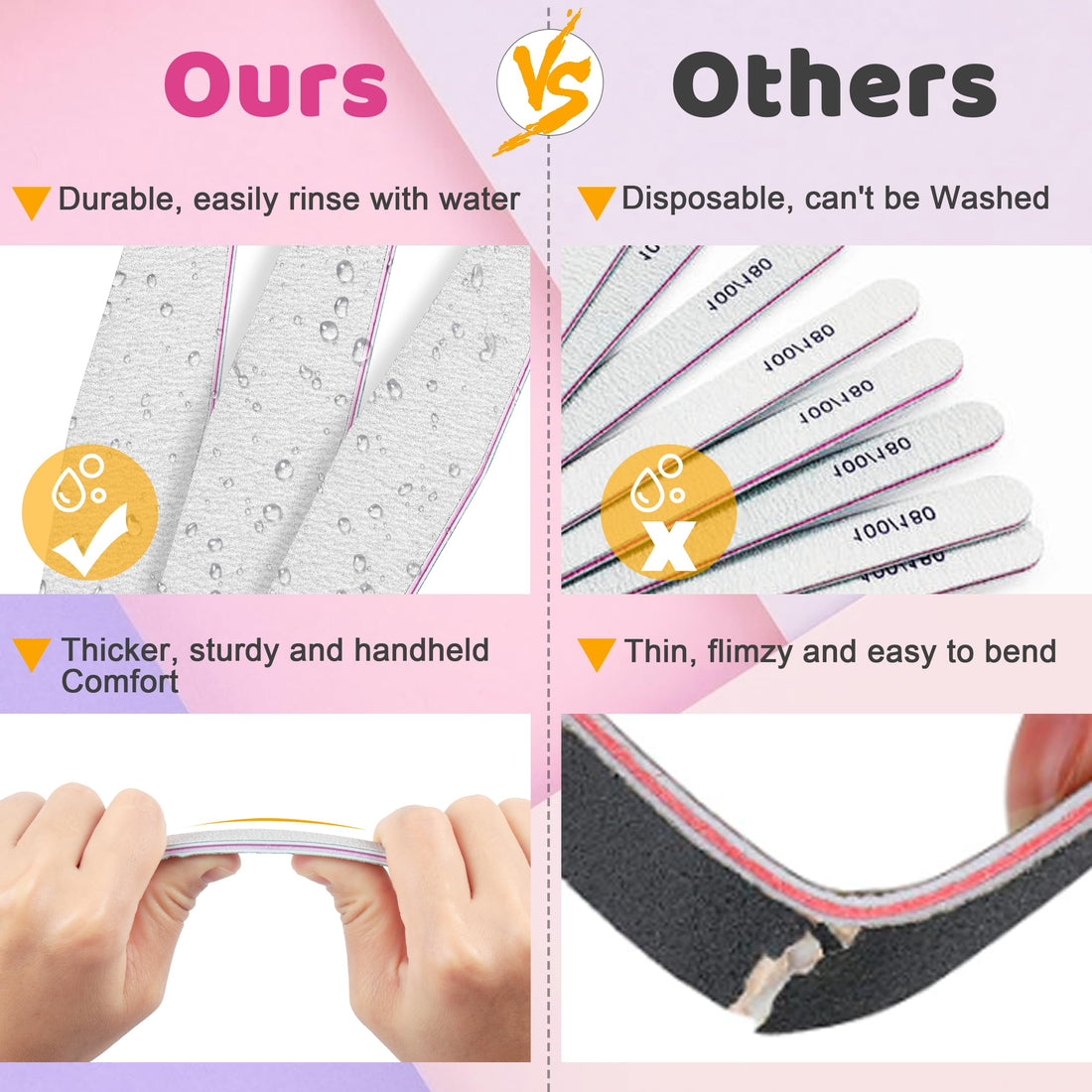 Professional Nail Files, Emery Board Nail File for Natural Nails 100/180/240 Grit Nail Files for Acrylic Nails 12pcs Fine Grit Nail File Manicure Tools Coarse Fingernail Files (100/180 Grit)