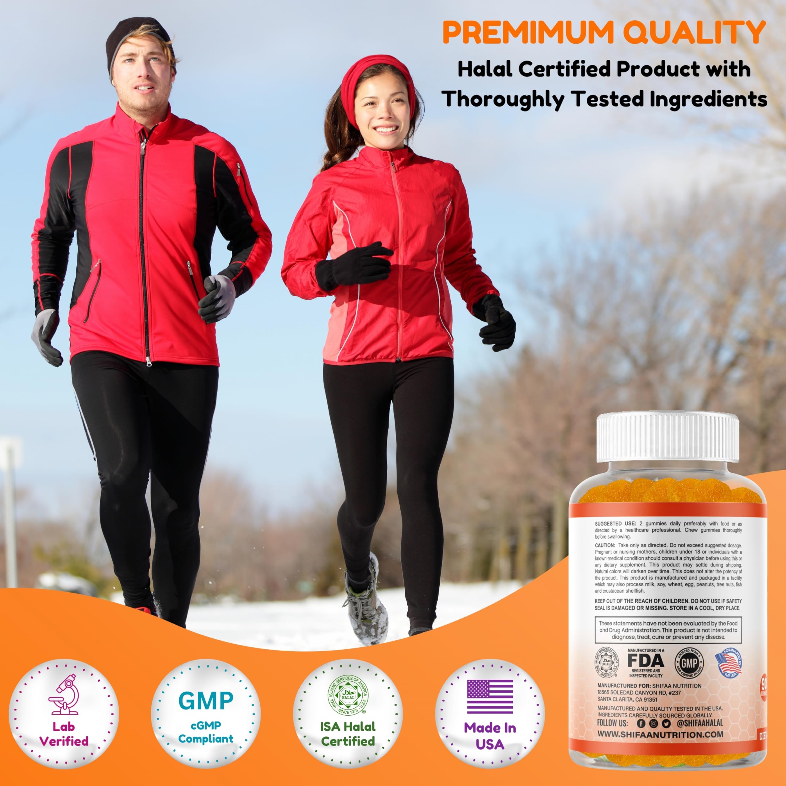 SHIFAA NUTRITION Vegan Vitamin C Gummies | 90 Gummies, 250mg 45 Servings | Non-GMO | Gluten-Free, Gelatin-Free | Immune Support Gummies & Seasonal Support for Kids & Adults Halal Vitamins