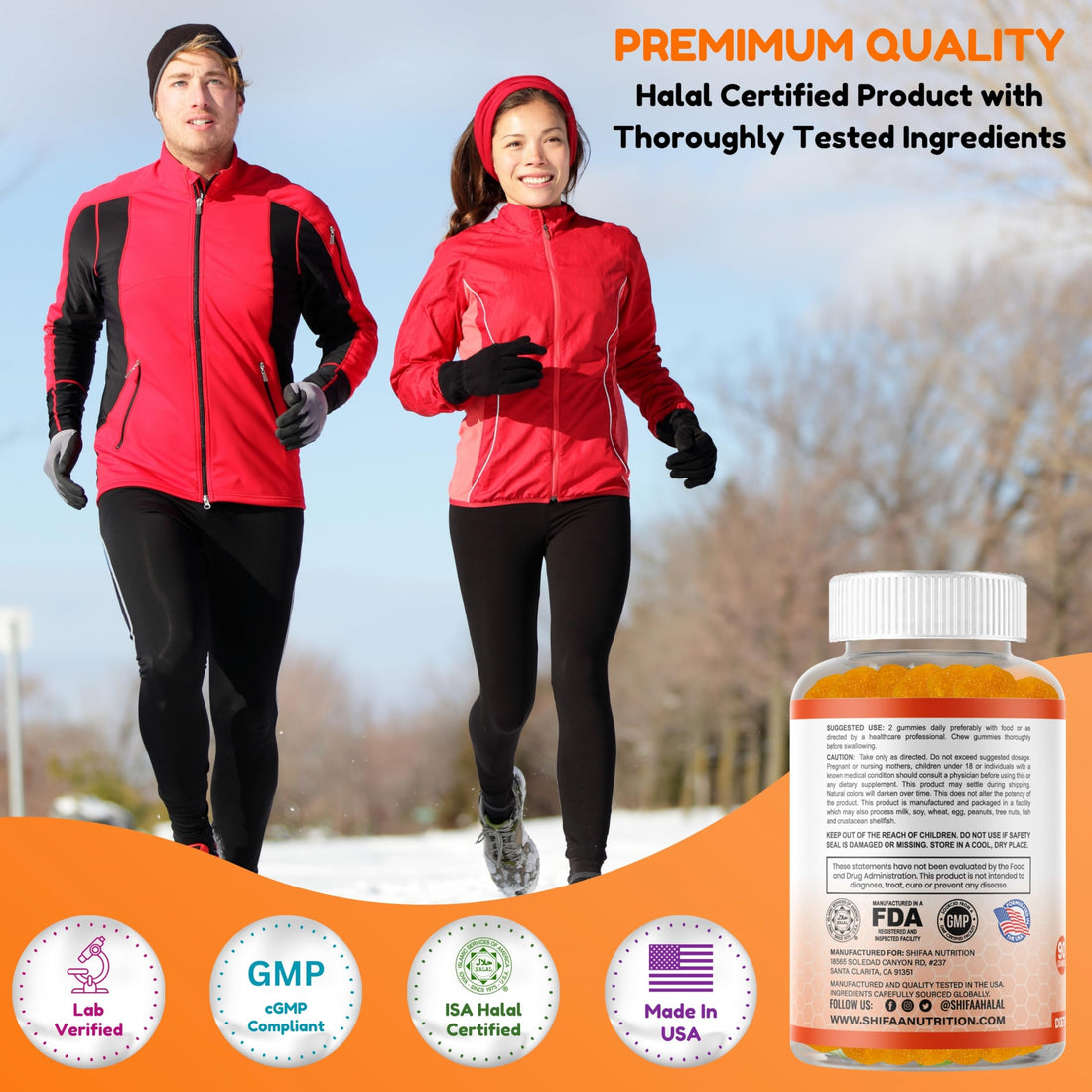 SHIFAA NUTRITION Vegan Vitamin C Gummies | 90 Gummies, 250mg 45 Servings | Non-GMO | Gluten-Free, Gelatin-Free | Immune Support Gummies & Seasonal Support for Kids & Adults Halal Vitamins