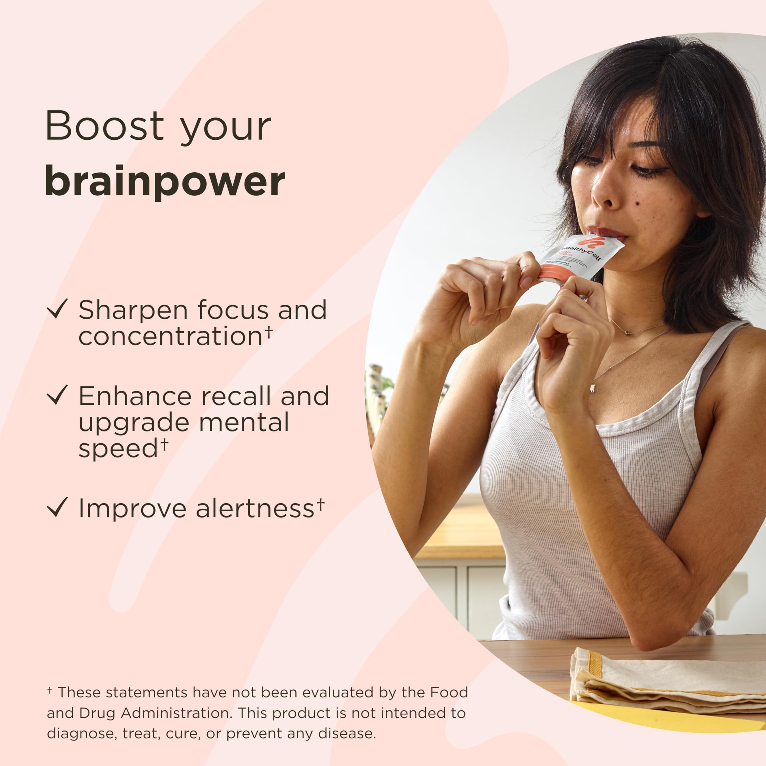 Healthycell Focus & Recall - Brain Supplement for Focus and Memory - Liquid Nootropics Supplement for Concentration & Alertness - L-theanine, Omega-3 - Maximum Absorption - 30 Gel Packs