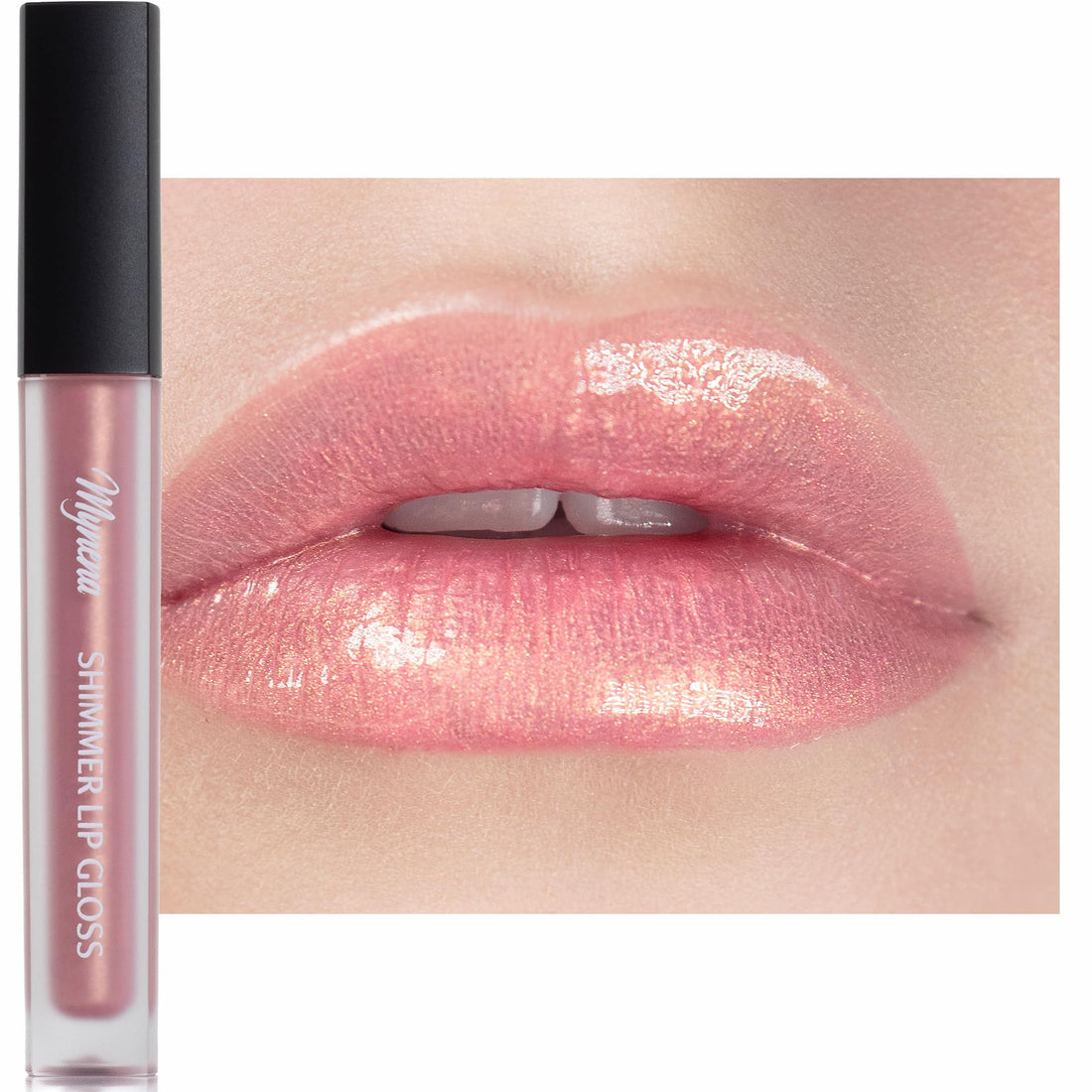 Mynena Light Rose Gold Shimmer Lip Gloss | Non-Sticky Lip Topper with Shea Butter – Lightweight Moisturizing Paraben-Free | Fine Glitter Demi-Sheer Gloss for Cosplay & Everyday Glam | Pinky