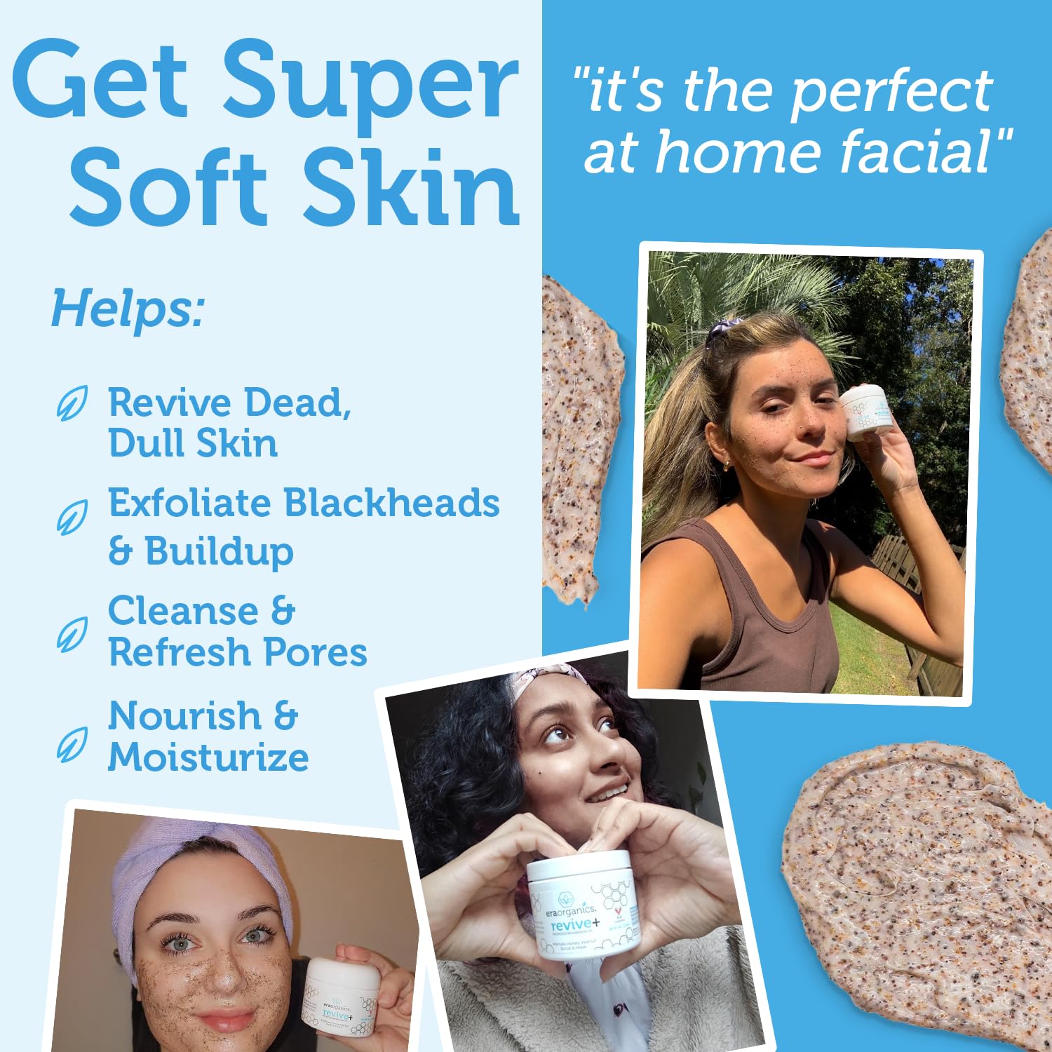 Era Organics Microdermabrasion Facial Scrub & Face Exfoliator - Spa Quality Exfoliating Mask with Manuka Honey Plus Walnut for Blackheads, Buildup, Wrinkles 4oz