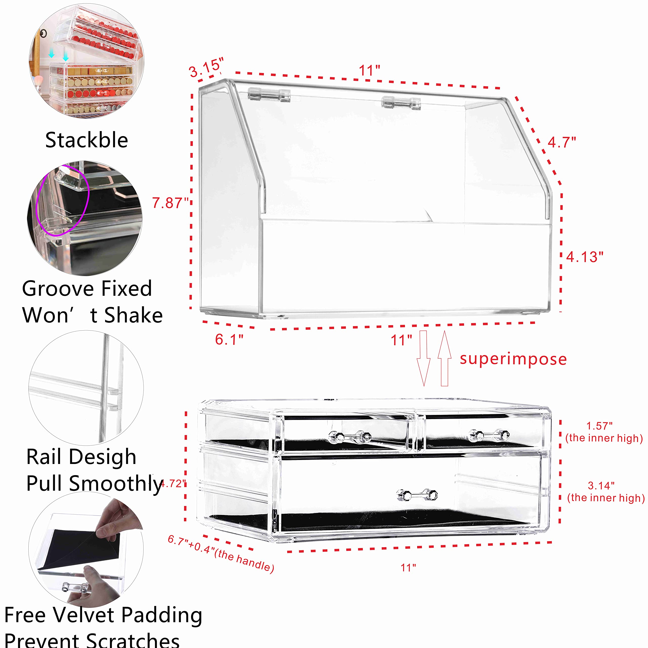 Cq acrylic Makeup Organizer with 3 Drawers -Clear Plastic Skincare and Cosmetic Storage for Vanity Countertop,Dresser Top Organizer for Beauty Products,Cologne Perfume-Bathroom Countertop Organization