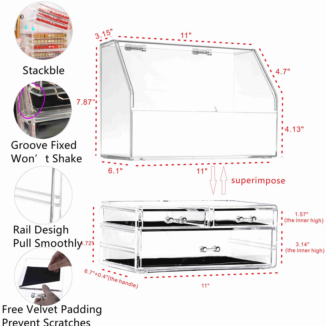 Cq acrylic Makeup Organizer with 3 Drawers -Clear Plastic Skincare and Cosmetic Storage for Vanity Countertop,Dresser Top Organizer for Beauty Products,Cologne Perfume-Bathroom Countertop Organization