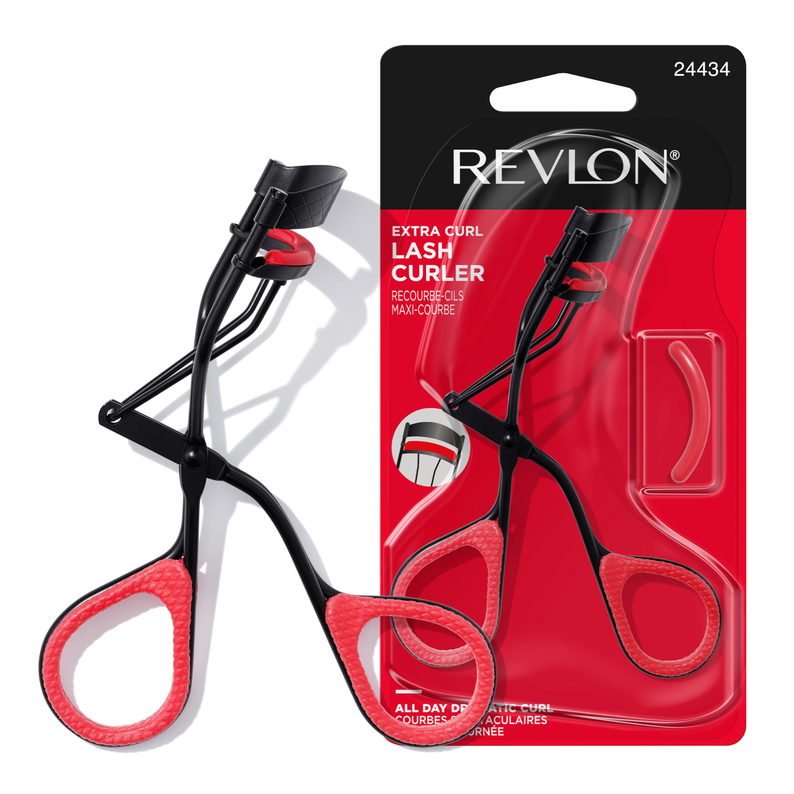 Revlon Extra Curl Lash Curler, Gives an All Day Dramatic Eyelash Look, with Non-Slip Finger Grips, Easy to Use, 1 Count
