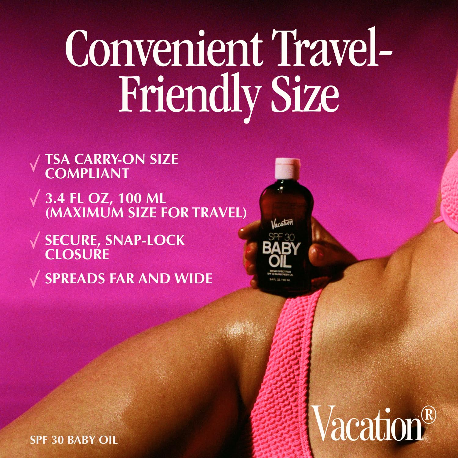 Vacation Baby Oil SPF 30 & Air Freshener Bundle, Hydrating & Nourishing, Mineral-Oil Free, Lightweight Formula, Transparent On All Skin Tones, Travel Size Sunscreen, 3.4 Fl. Oz.
