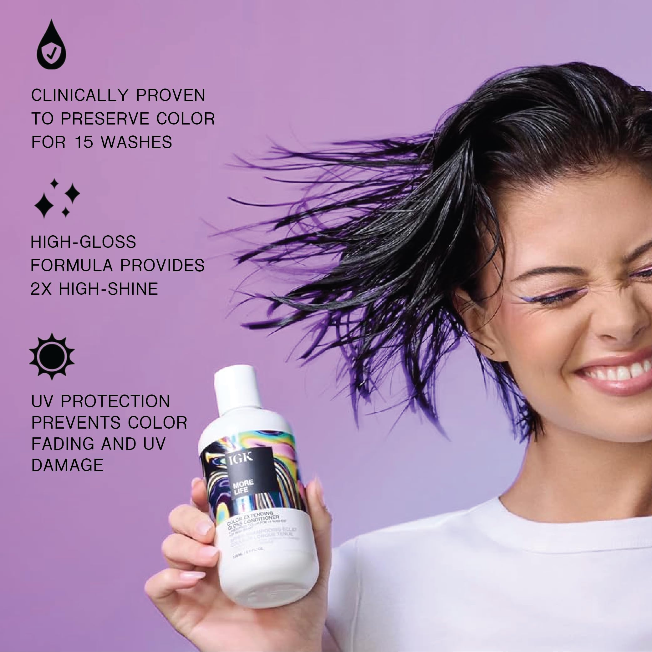 IGK MORE LIFE Color Extending Gloss Shampoo and Conditioner Set | Preserves Color Treated Hair | UV Protection | Vegan + Cruelty-Free | 1 Liter