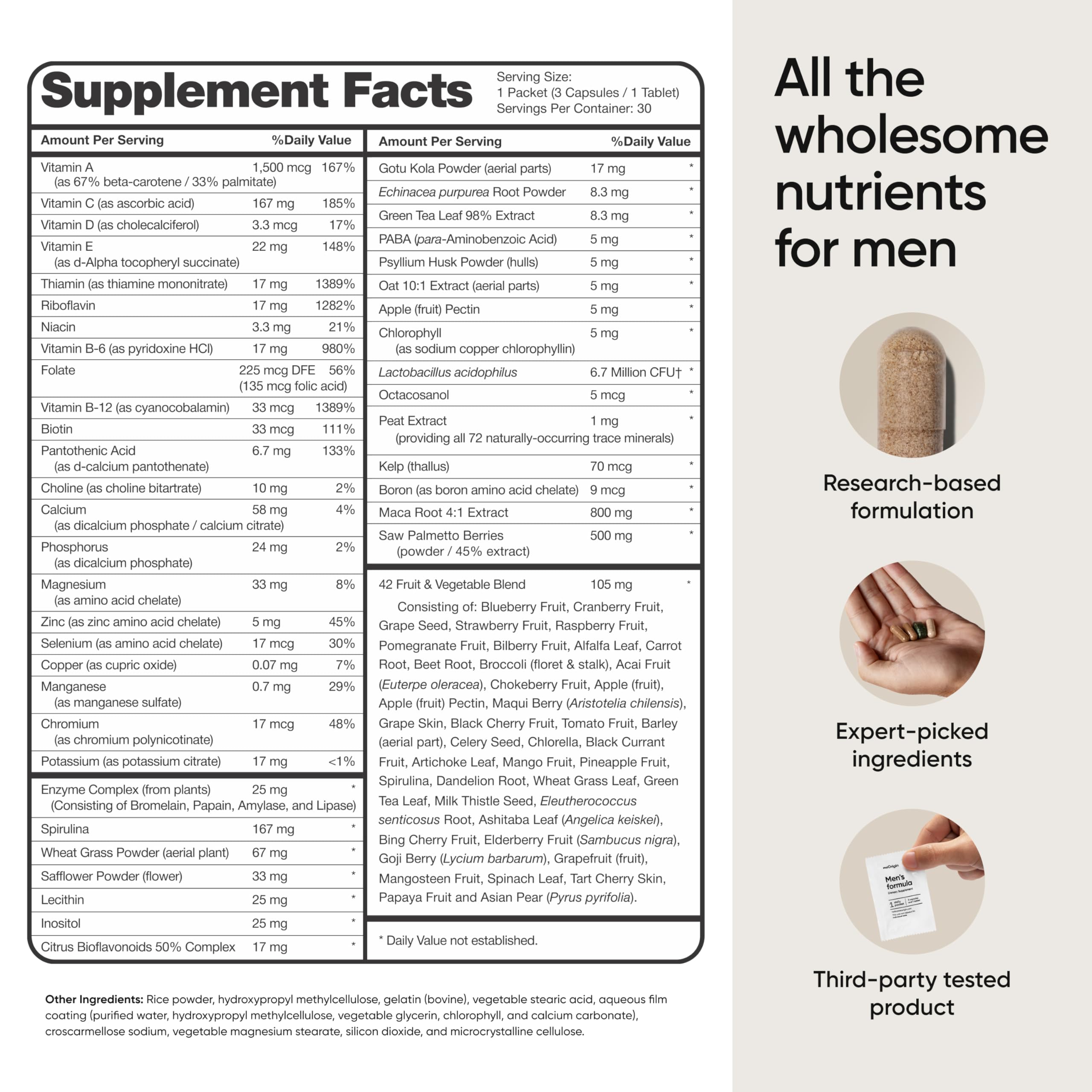 meOrigin Multivitamin for Men, All-in-One Supplement Complex with Zinc, Vitamin D, C, B12, Maca, Biotin, Saw Palmetto – 82 Nutrients for Men's Health Support, Energy, Healthy Hair, 30 Day Supply