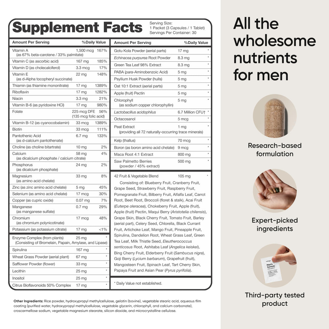 meOrigin Multivitamin for Men, All-in-One Supplement Complex with Zinc, Vitamin D, C, B12, Maca, Biotin, Saw Palmetto – 82 Nutrients for Men's Health Support, Energy, Healthy Hair, 30 Day Supply