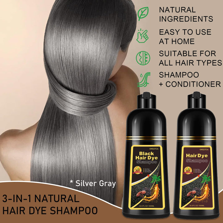 Silver Gray Hair Dye Shampoo, Natural Hair Color Shampoo for Gray Hair for Women Men, 3 in 1 Shampoo to Paint Gray, Instant Coloring Shampoo for Dyeing Gray, Herbal Formula, Easy to Use, 16.9 Fl Oz