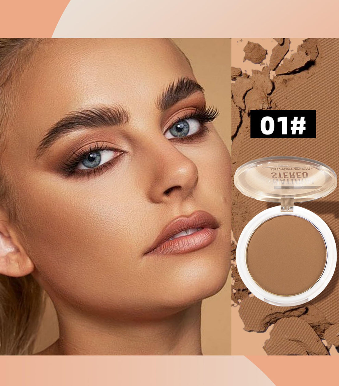 Erinde Bronzer Pressed Powder, Matte Bronzer Face Powder Natural Contour Makeup, Lightweight, Blends Easily, Longwear, Facial Compact Bronzing Powder for Contouring and Sun Kissed Makeup Finish, 01