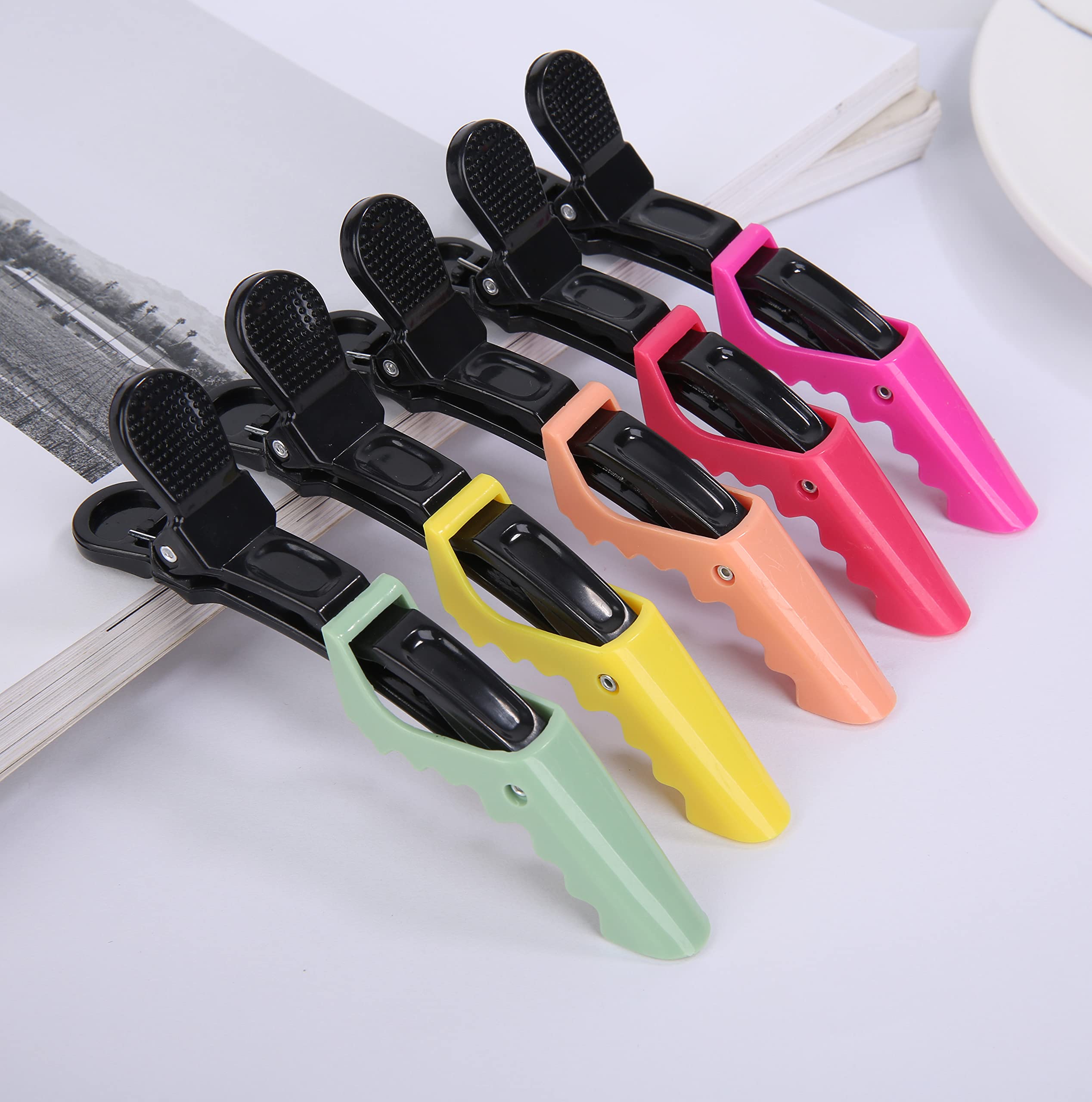 HH&LL Hair Clips for Women – Wide Teeth & Double-Hinged Design – Alligator Styling Sectioning Clips of Professional Hair Salon Quality - 10Pack (RROYG)