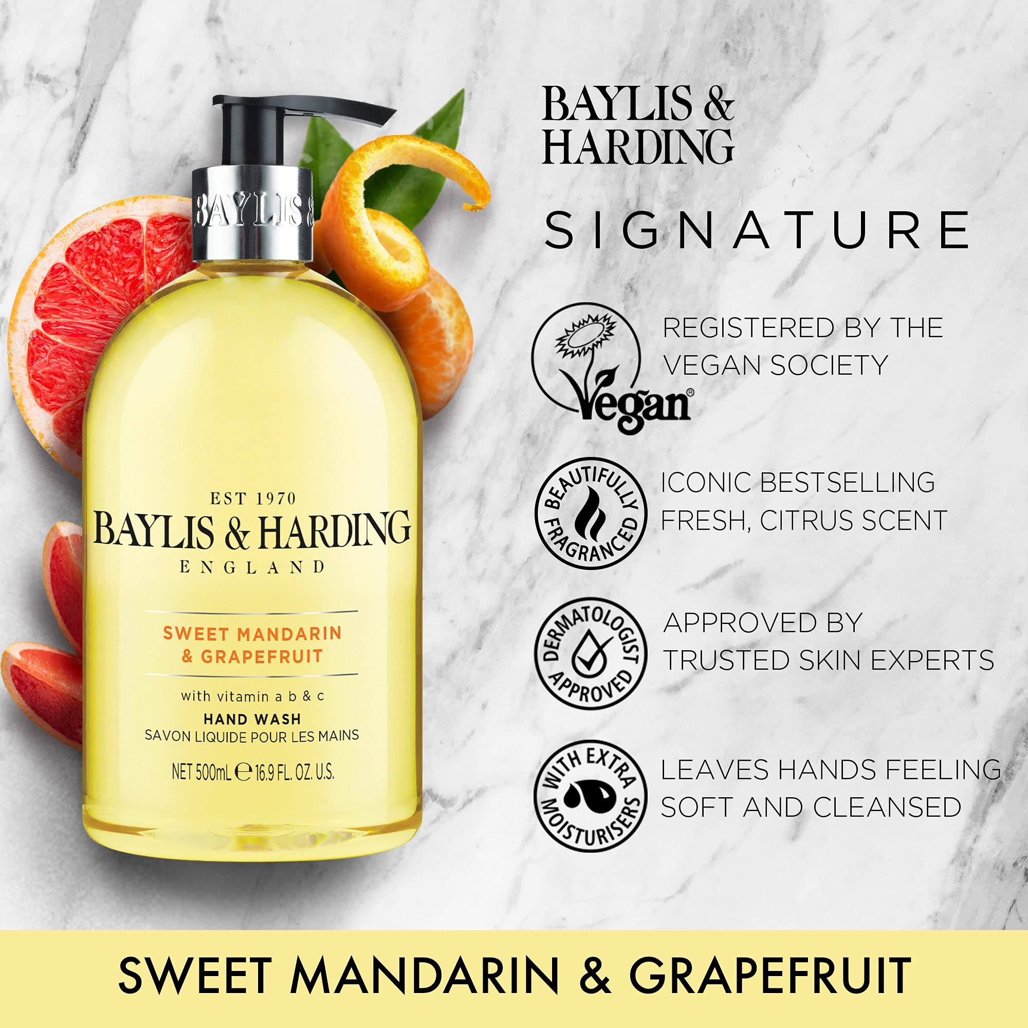 Pack of 3 , Sweet Mandarin and Grapefruit : Baylis & Harding Sweet Mandarin and Grapefruit Hand Wash, 500 ml, Pack of 3