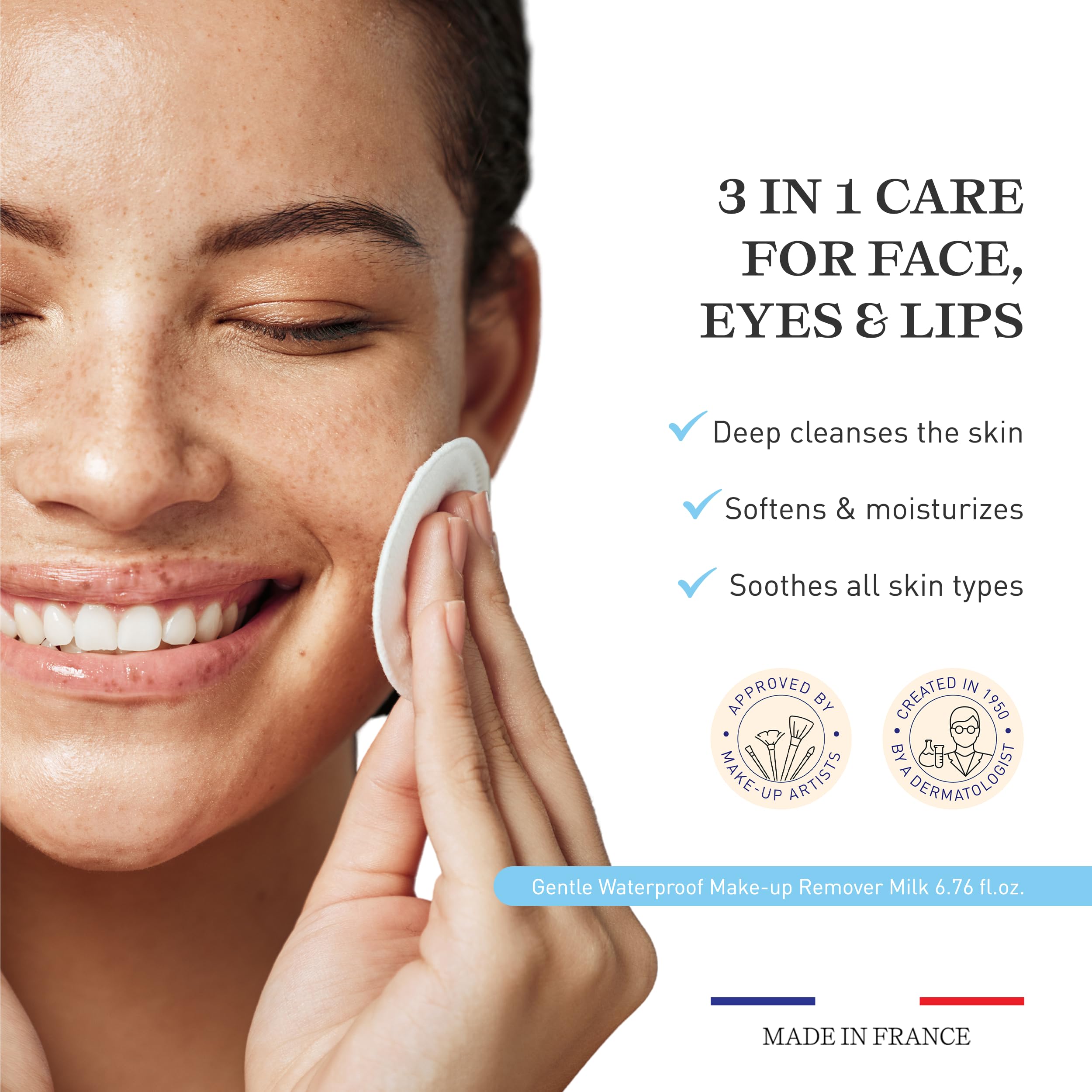 Embryolisse Gentle Waterproof Make-up Remover Milk, 4-in-1 Hydrating Facial Cleanser for Sensitive Skin with Aloe Vera & Shea Butter, 6.76 Fl Oz