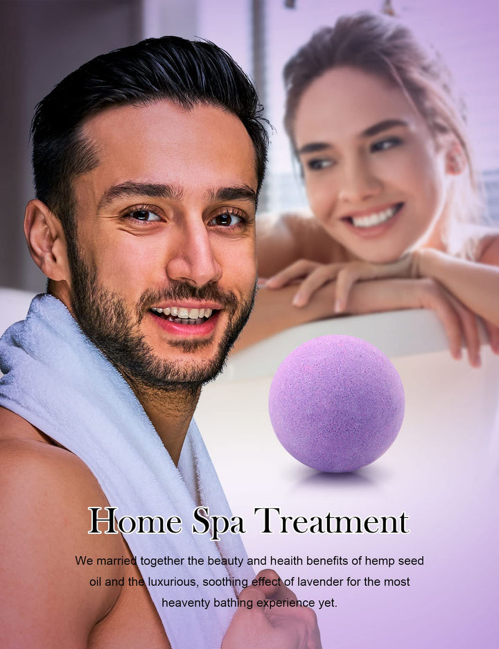 kastu Bath Bombs,2 Pack Fizzy Spa Gift Natural Hemp Oil Extract and Lavender Essential Oils Bath for Moisturizing Dry Skin,Relaxing,Bubble Bath for Gifts Idea for Men Women