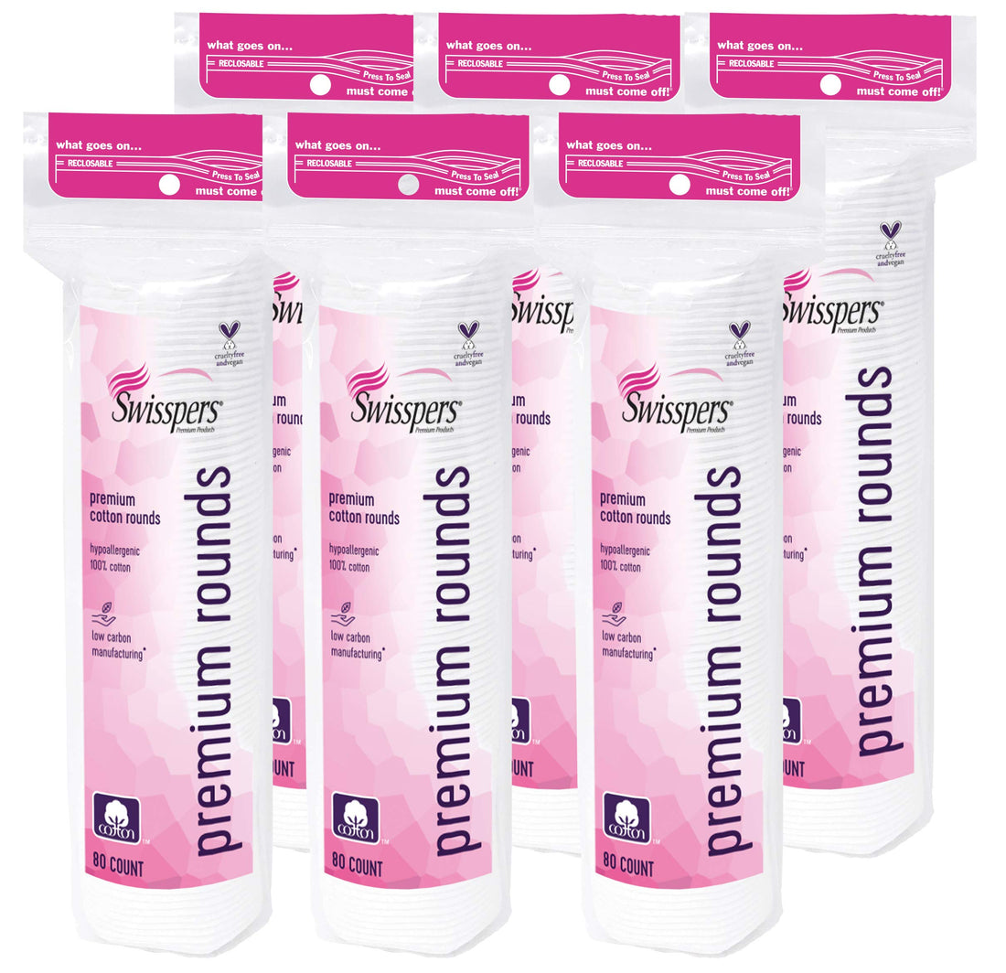 Swisspers Cotton Rounds, 80-Count (Pack of 6)