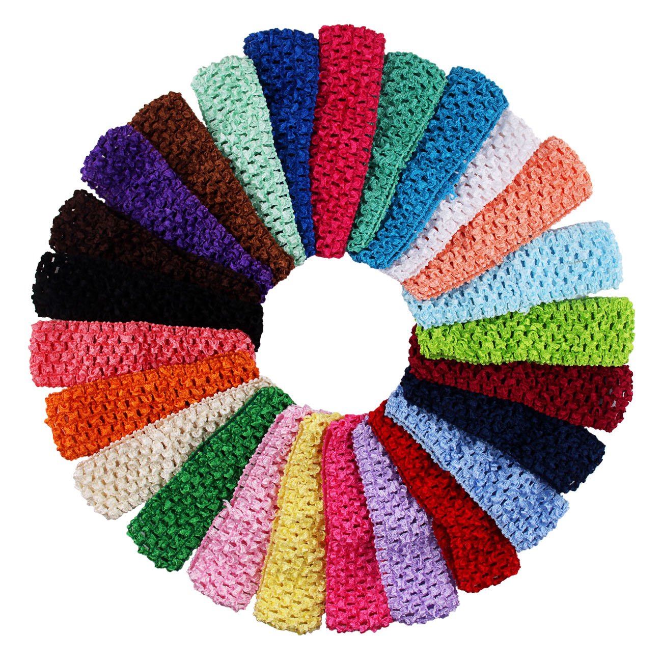 25 Pcs Colourful Elastic Crochet Headbands Hair Accessories - 1.5 Inch Width Stretch Hair Bands DIY Head Flower and Bows Accessories for Baby Girl Kids