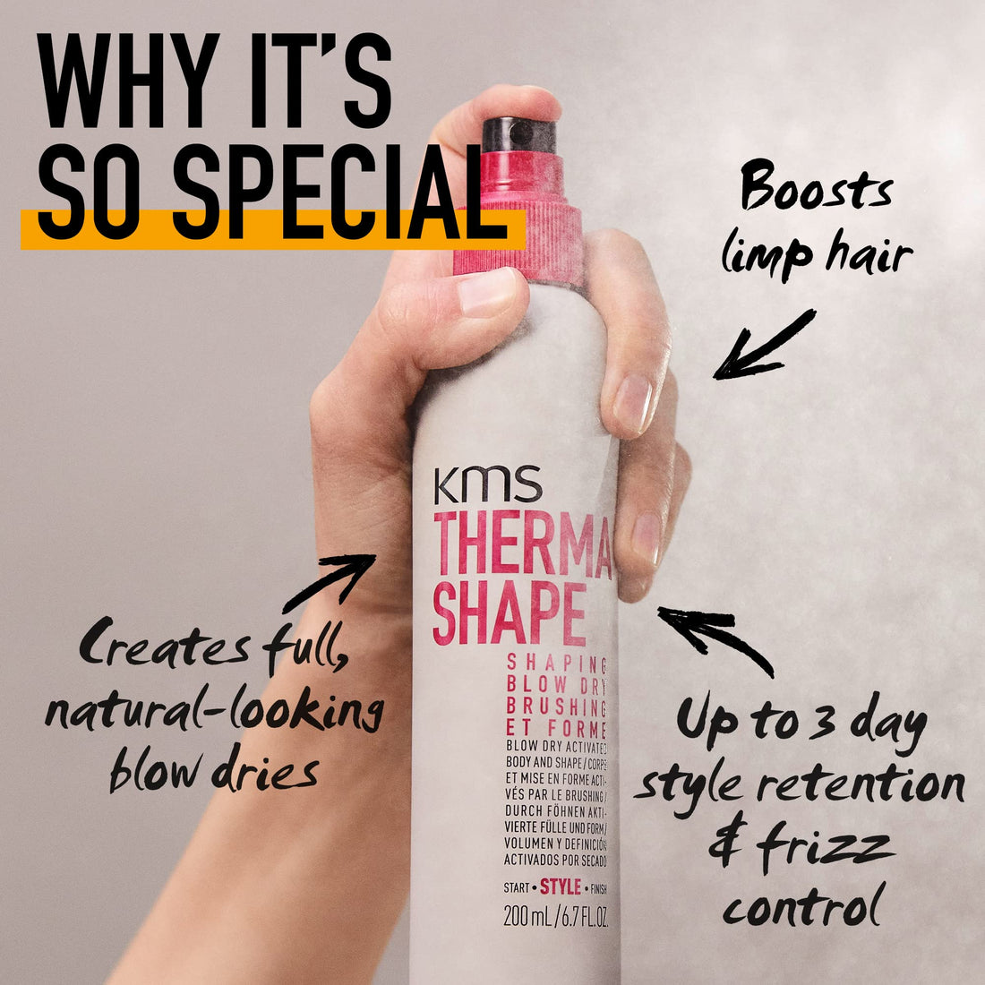 KMS California Therma Shape Shaping Blow Dry Brushing (Blow Dry Activated Body and Shape), 200 mL/6.7 oz.