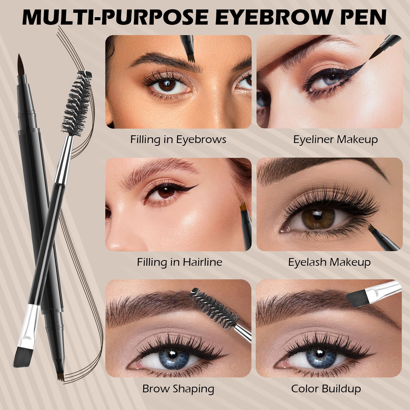 2PCS Microblading Eyebrow Pencil with Brush, 2-In-1 Dual-Ended Waterproof Eyebrow Pen with 4-Fork-Tip & Ultra-Precise-Tip for Hair-Like Natural Eyebrow Makeup, Eye Brow Pencils for Women -Dark Brown