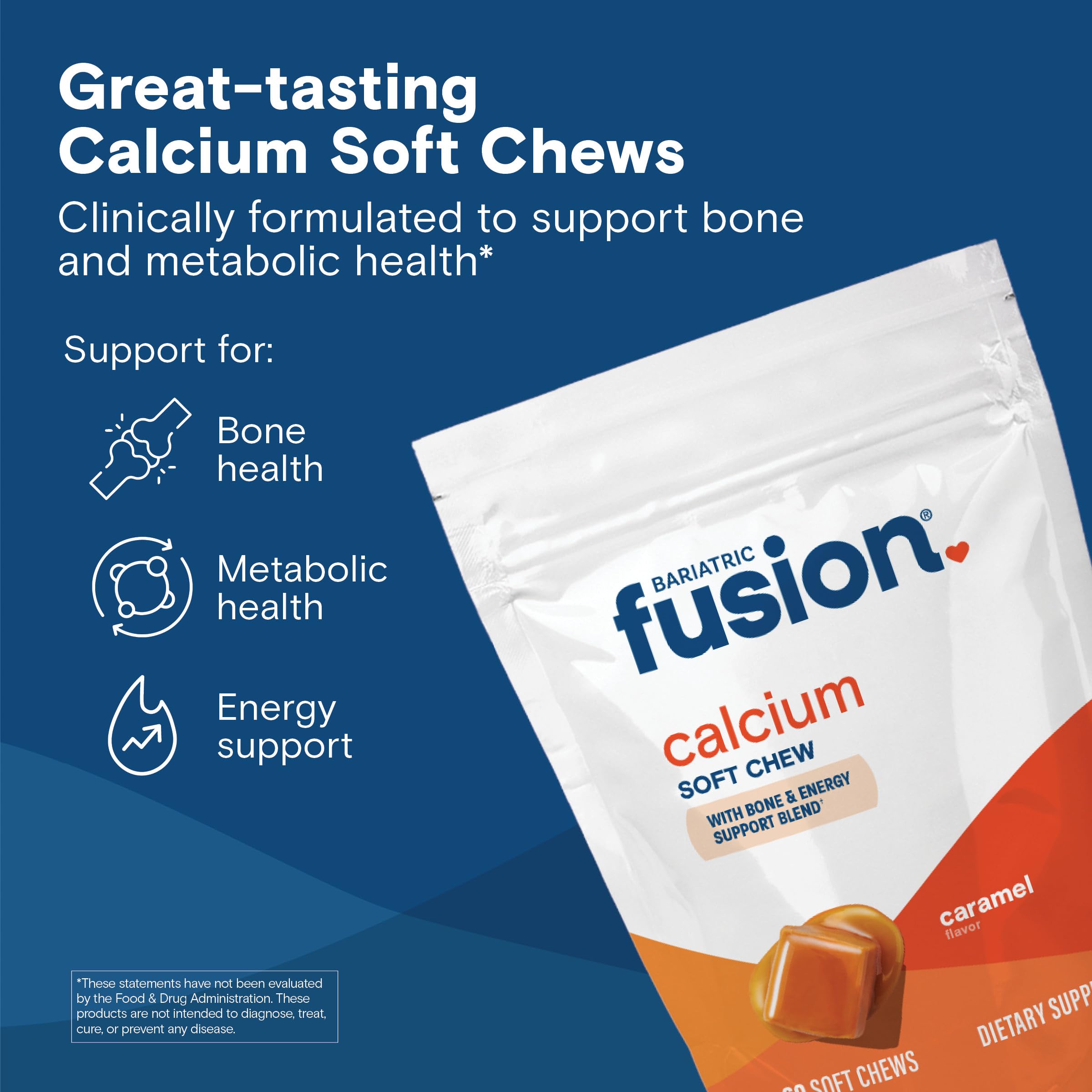 Bariatric Fusion Bariatric Calcium Chews | Calcium Citrate with Vitamin D3 Calcium Supplement Bariatric Vitamin | Sugar Free Calcium Citrate Chewable | Calcium Citrate 500mg | Caramel | 60 Count