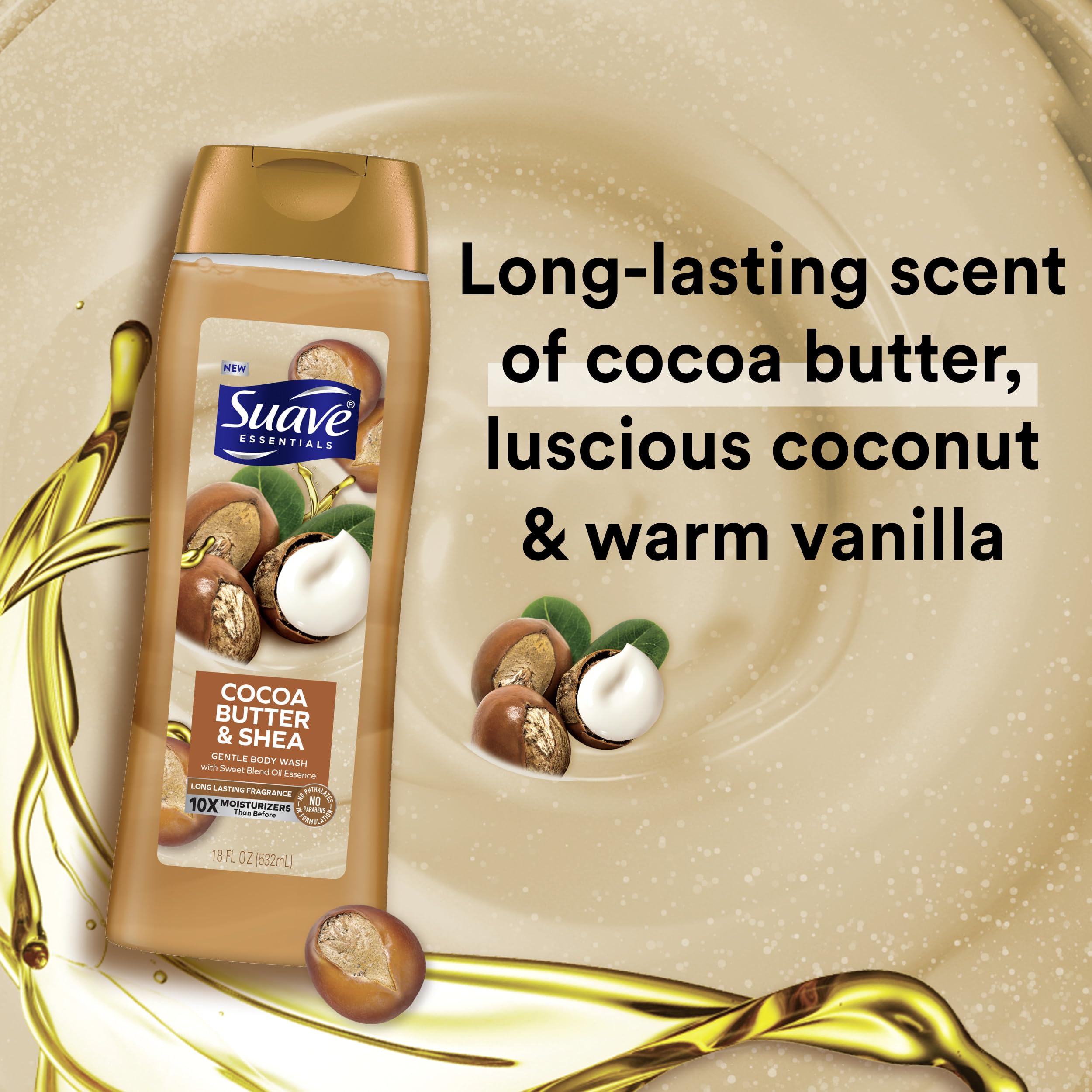 Suave Body Wash Variety 2-Pack, Milk & Honey + Cocoa Butter & Shea – Gentle Body Washes with Sweet Blend Oil Essence, 18 Oz Ea