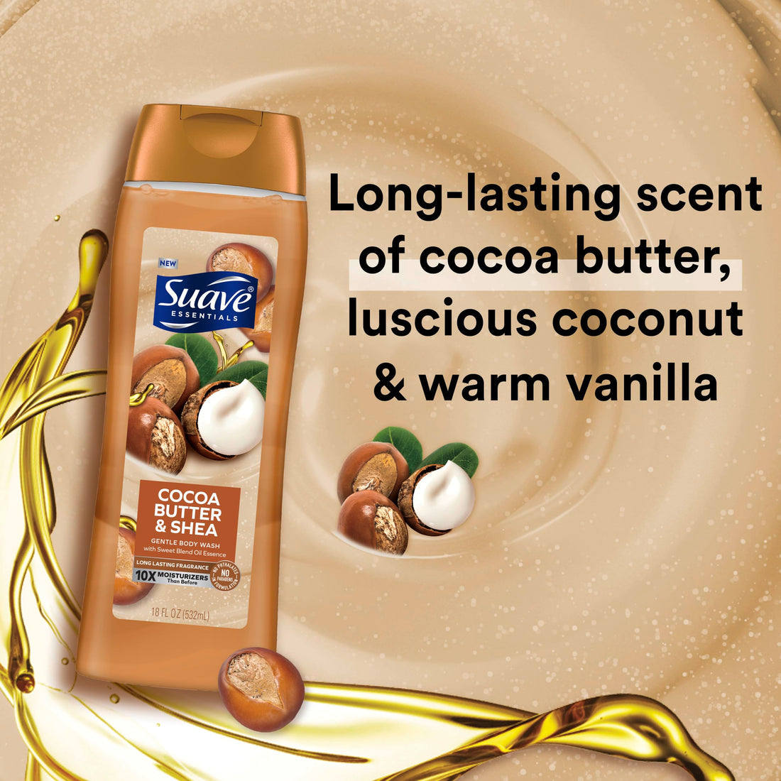 Suave Body Wash Variety 2-Pack, Milk & Honey + Cocoa Butter & Shea – Gentle Body Washes with Sweet Blend Oil Essence, 18 Oz Ea
