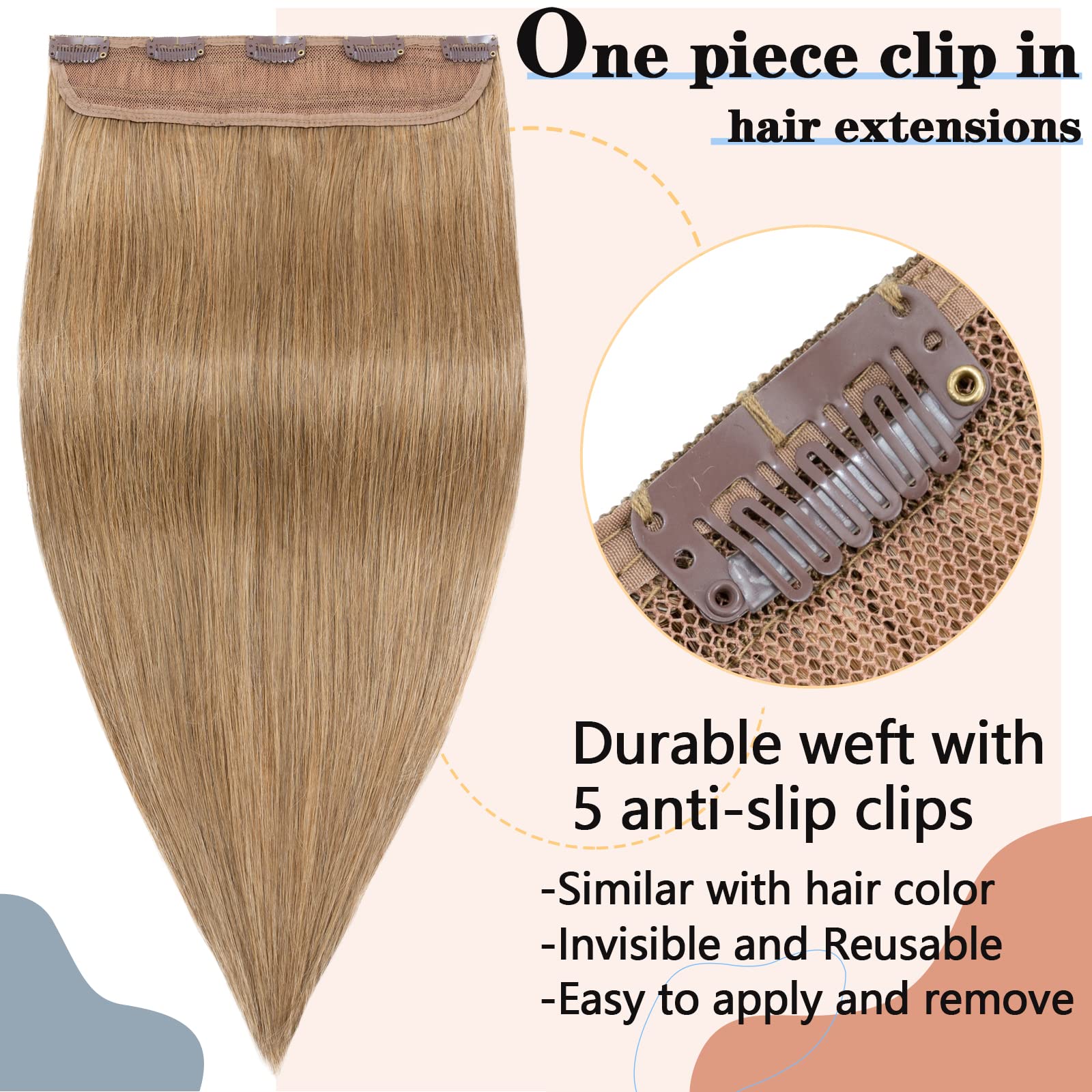 Clip in hair extensions human hair one piece human hair extensions 5 clips 100% Remy Human Hair Straight Dark Blonde 16(40cm) - 45g