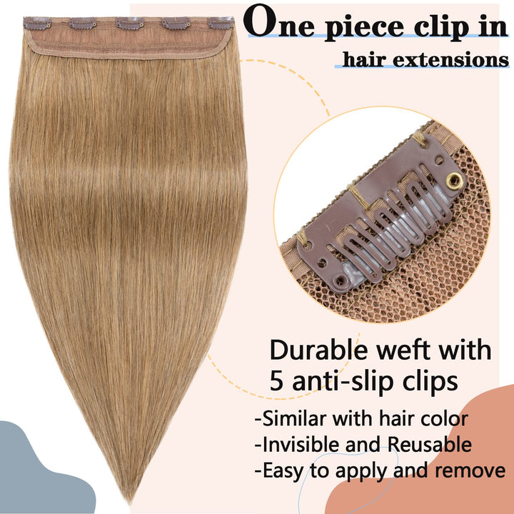 Clip in hair extensions human hair one piece human hair extensions 5 clips 100% Remy Human Hair Straight Dark Blonde 16(40cm) - 45g