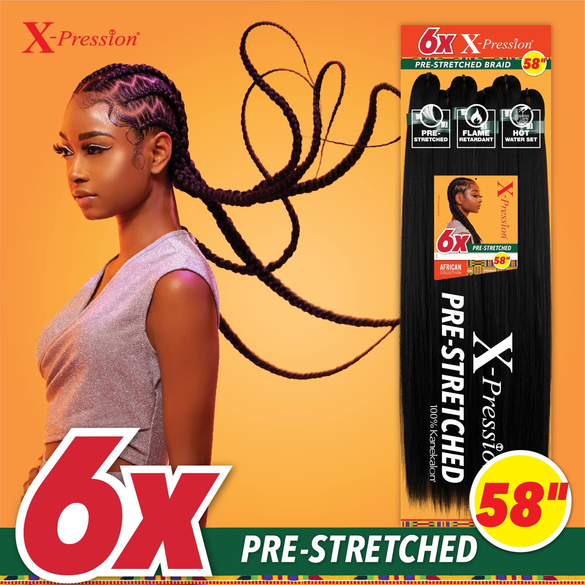 Sensationnel X-pression prestretched braiding hair - 6x braid 58 inch all kanekalon flame retardant synthetic braid for box braids and twists (2 DARKBROWN)