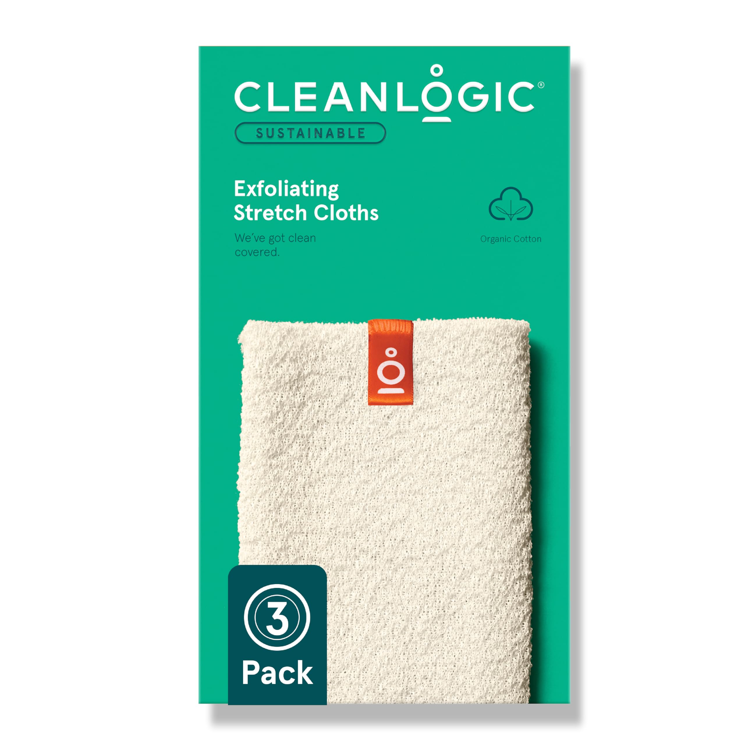 Cleanlogic Sustainable Organic Cotton Exfoliating Stretch Washcloth, Natural, 3 Count
