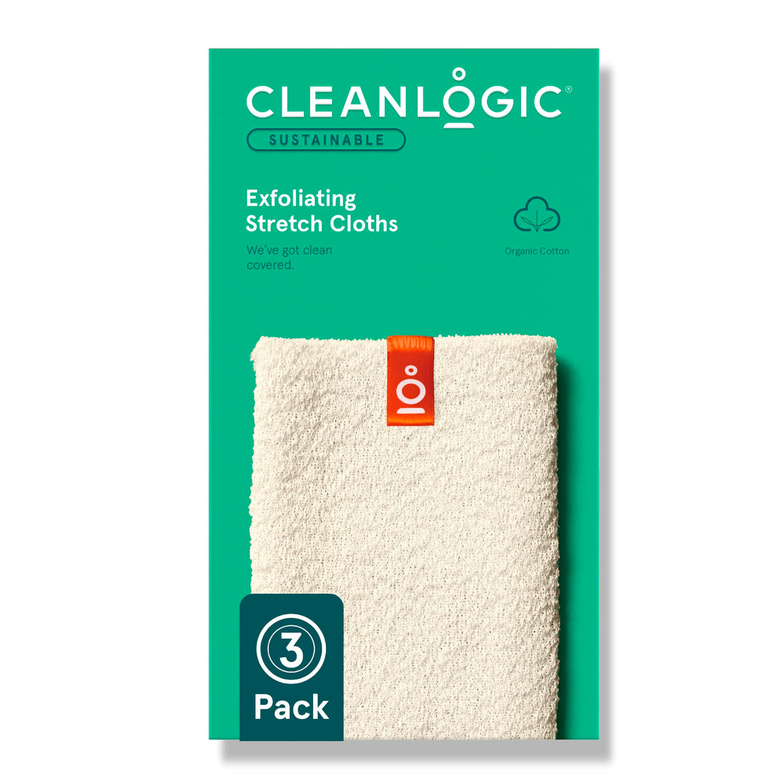 Cleanlogic Sustainable Organic Cotton Exfoliating Stretch Washcloth, Natural, 3 Count