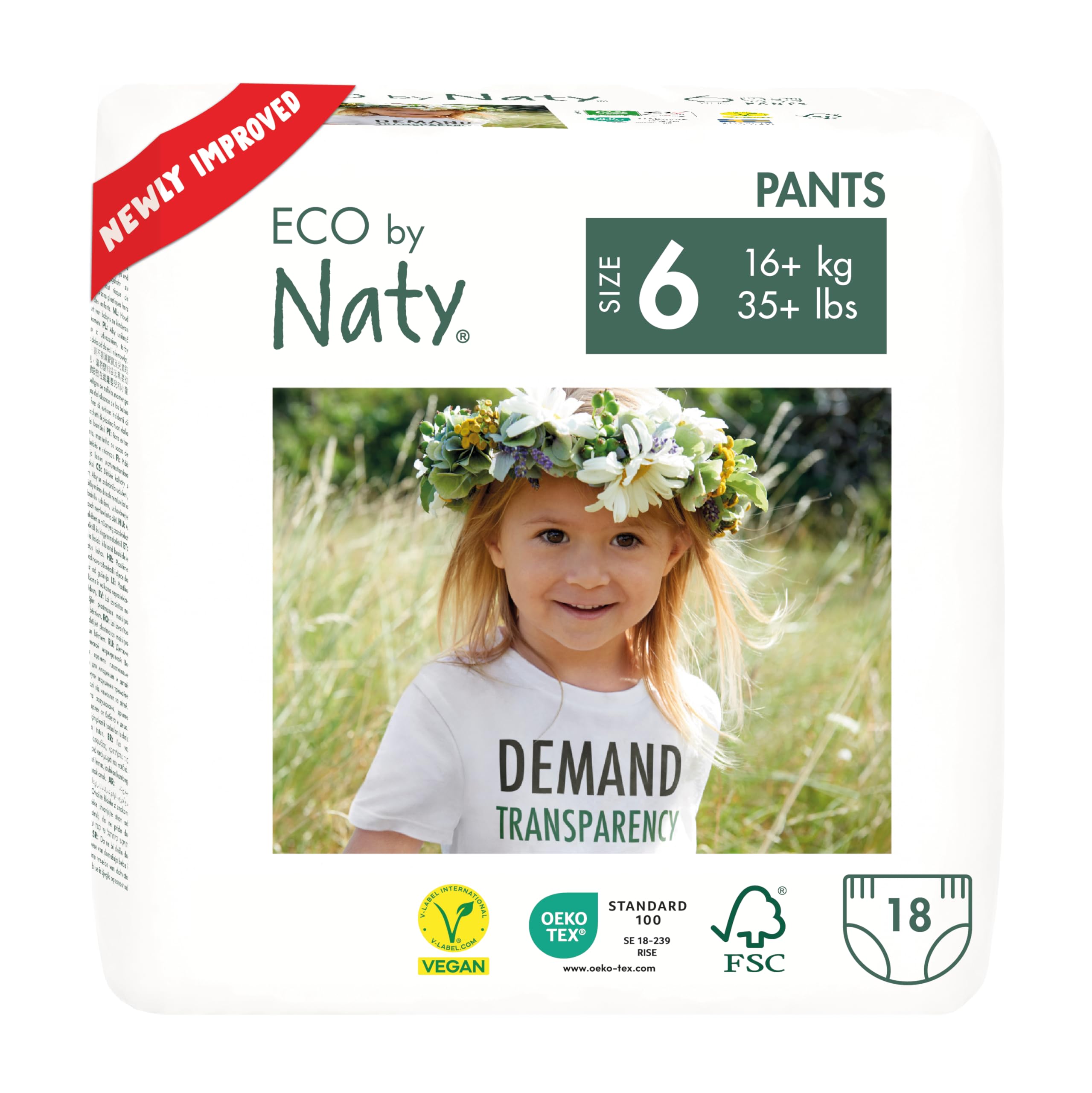 Eco by Naty Pull Ups - Hypoallergenic and Chemical-Free Training Pants, Highly Absorbent and Eco Friendly Pull Ups for Boys and Girls - Size (6) 4T-5T (35+ lbs) – 18 Count