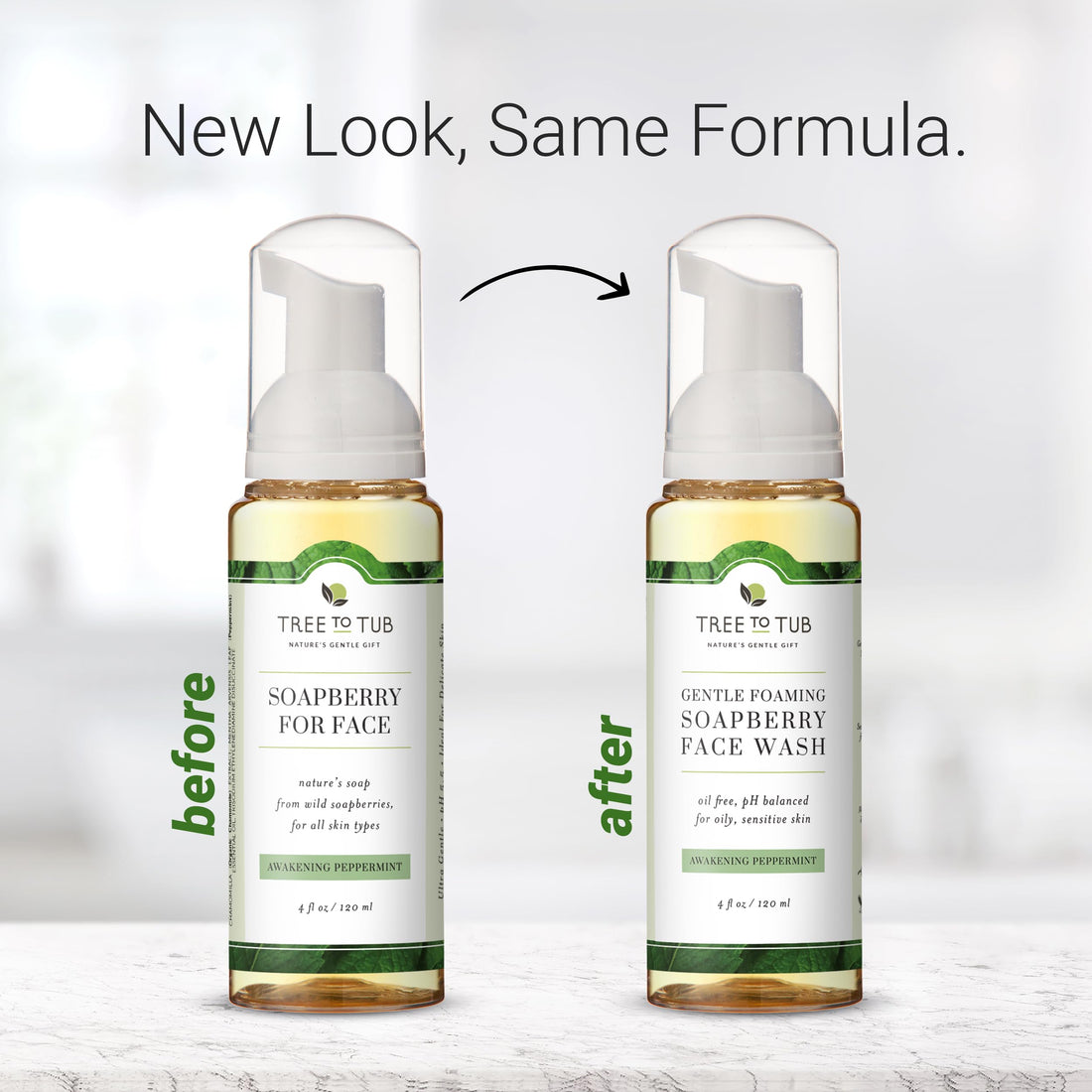 Gentle, Acne Face Wash for Oily Skin. The Only pH 5.5 Balanced Peppermint Foaming Cleanser for Sensitive Skin â€“ Women and Mens Face Wash Made with Organic Wild Soapberries, 4 ozâ€”by Tree To Tub