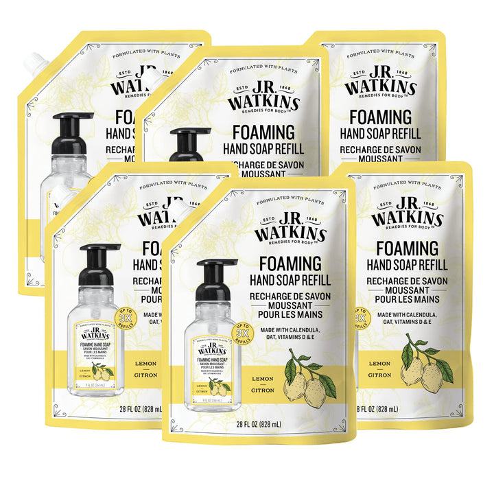 J.R. Watkins Hand Soap, Foaming, 28 fl oz, Lemon, Refill (6 pack)