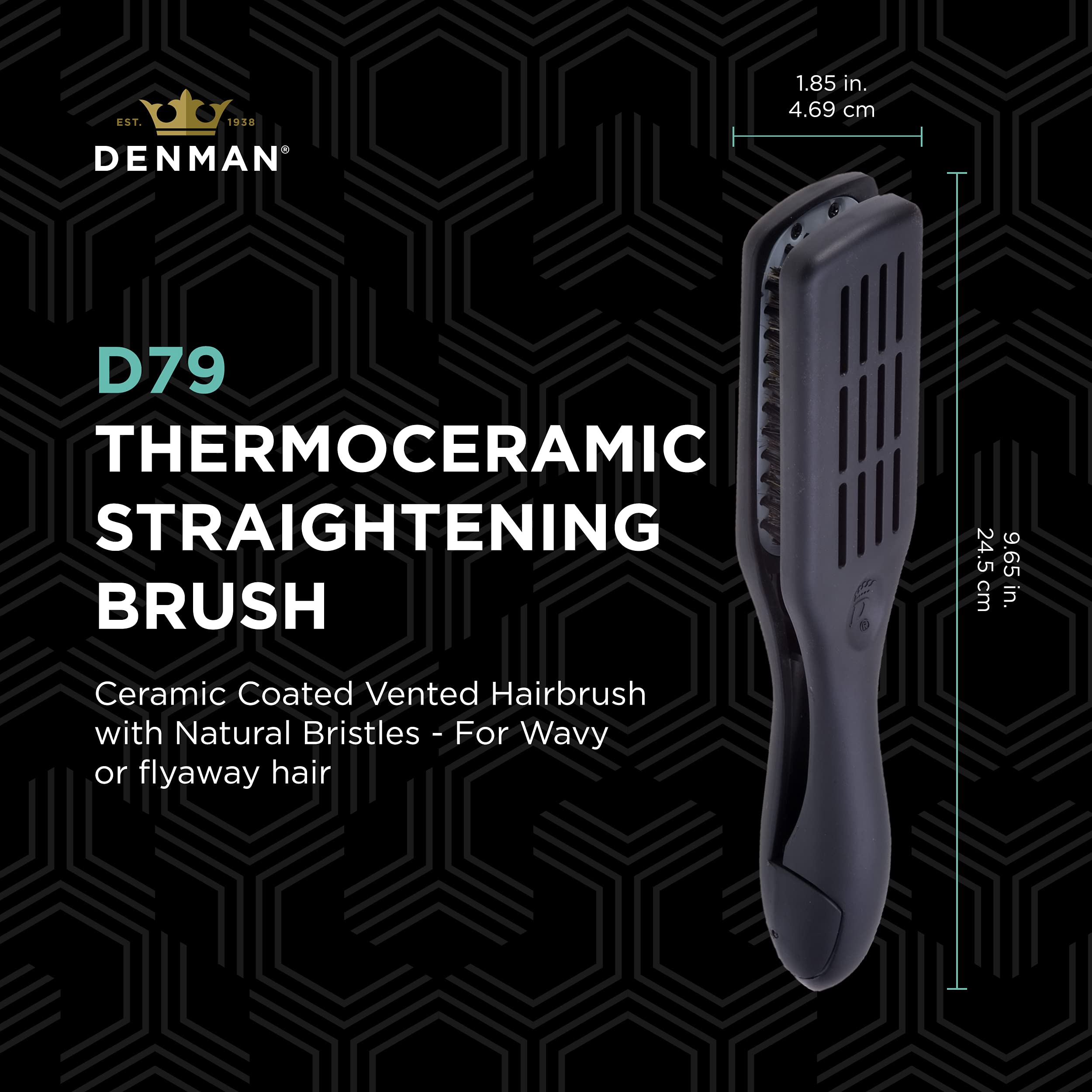 Denman Thermoceramic Straightening Brush with Boar Bristles, Black