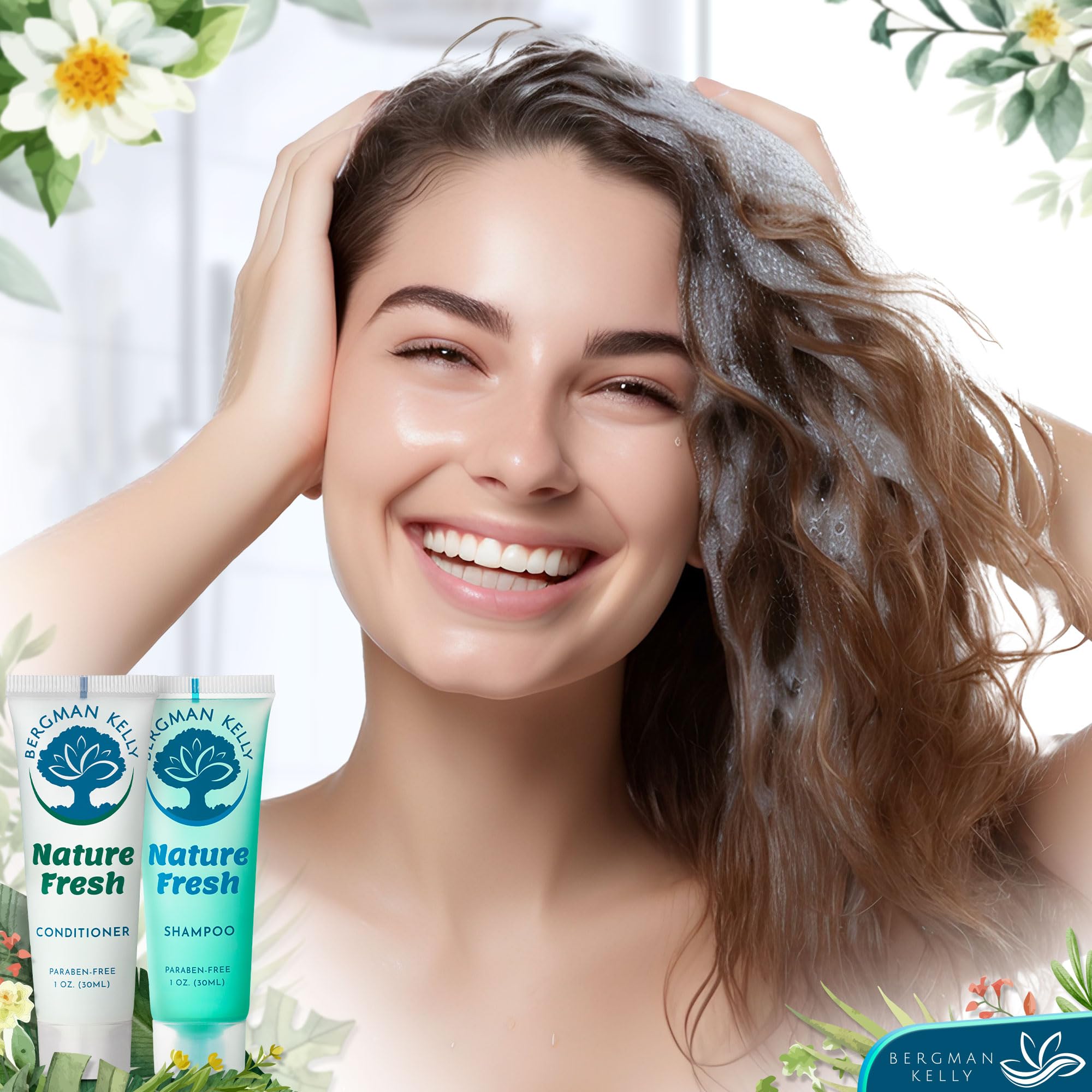 Bergman Kelly - Travel Shampoo and Conditioner Set - 1 fl oz, 100 Pieces, Nature Fresh - Delight Your Guests with Refreshing & Soothing Hotel Toiletries and Guest Hospitality in Bulk